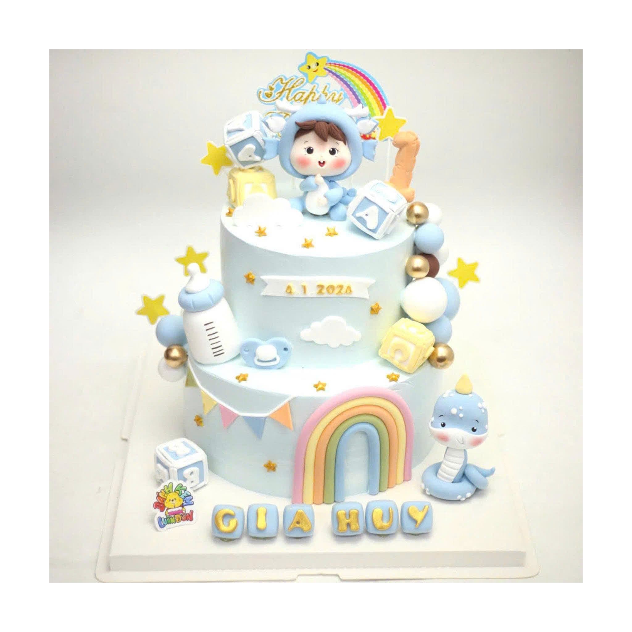 Bánh thôi nôi bé xanh pastel - Bánh sinh nhật Tiệm Bánh Luân Đôn