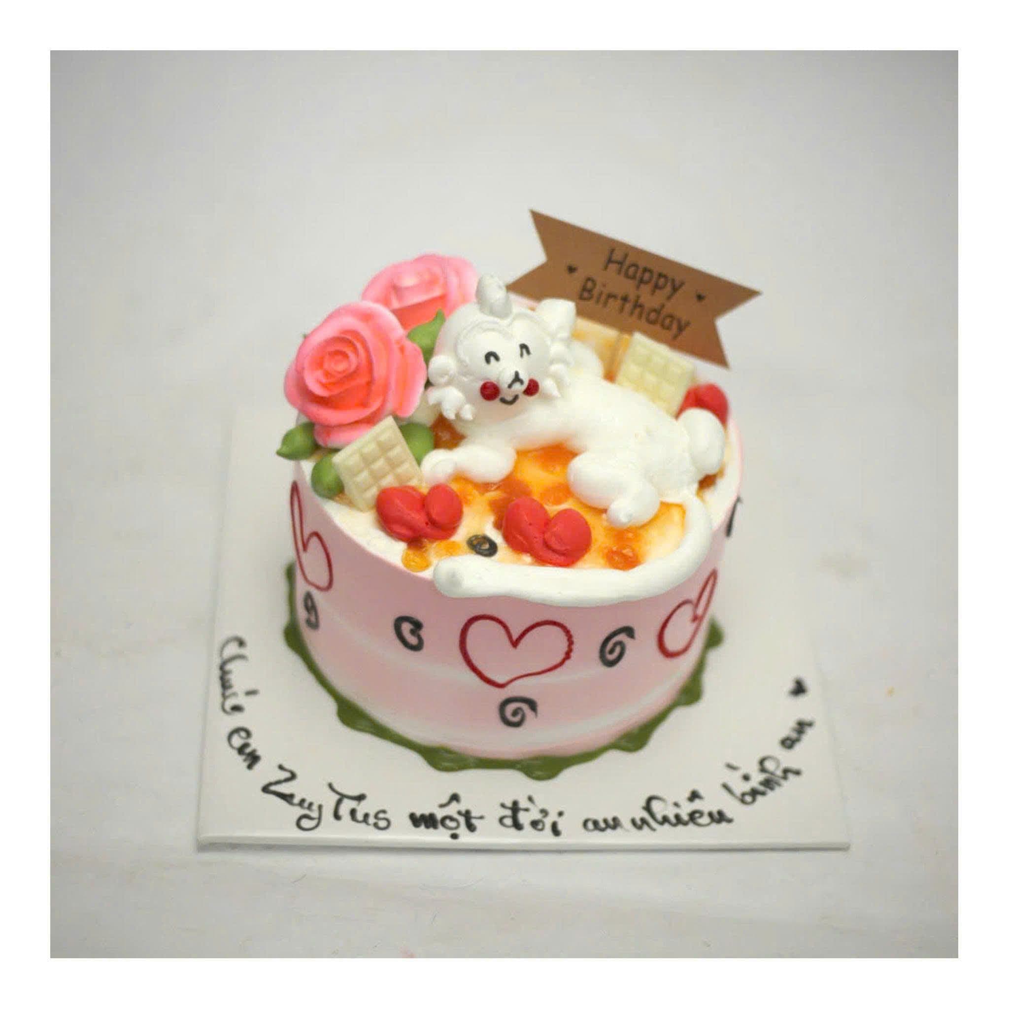 Bánh mèo trắng hoa hồng