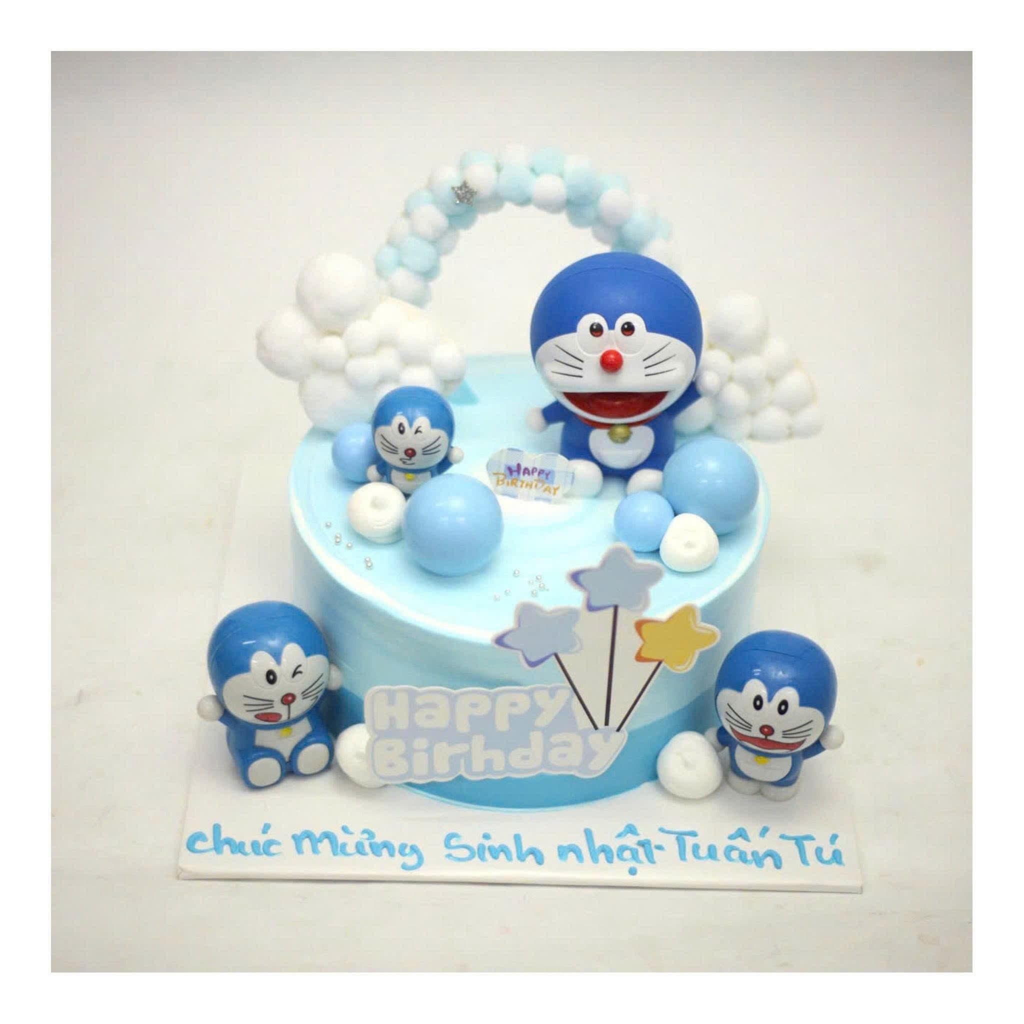 Bánh sinh nhật trang trí nhân vật Doremon xanh