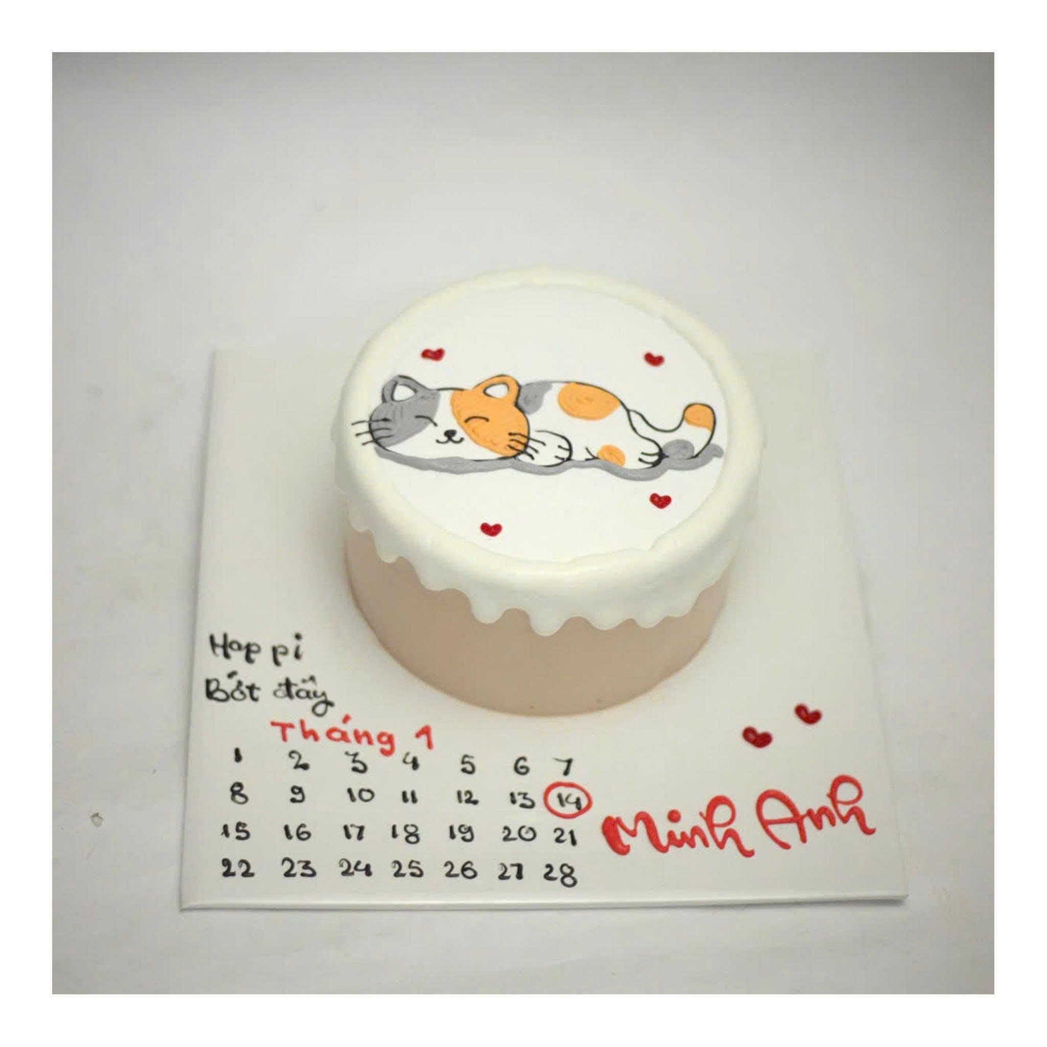 Bánh sinh nhật mini vẽ hình mèo dễ thương