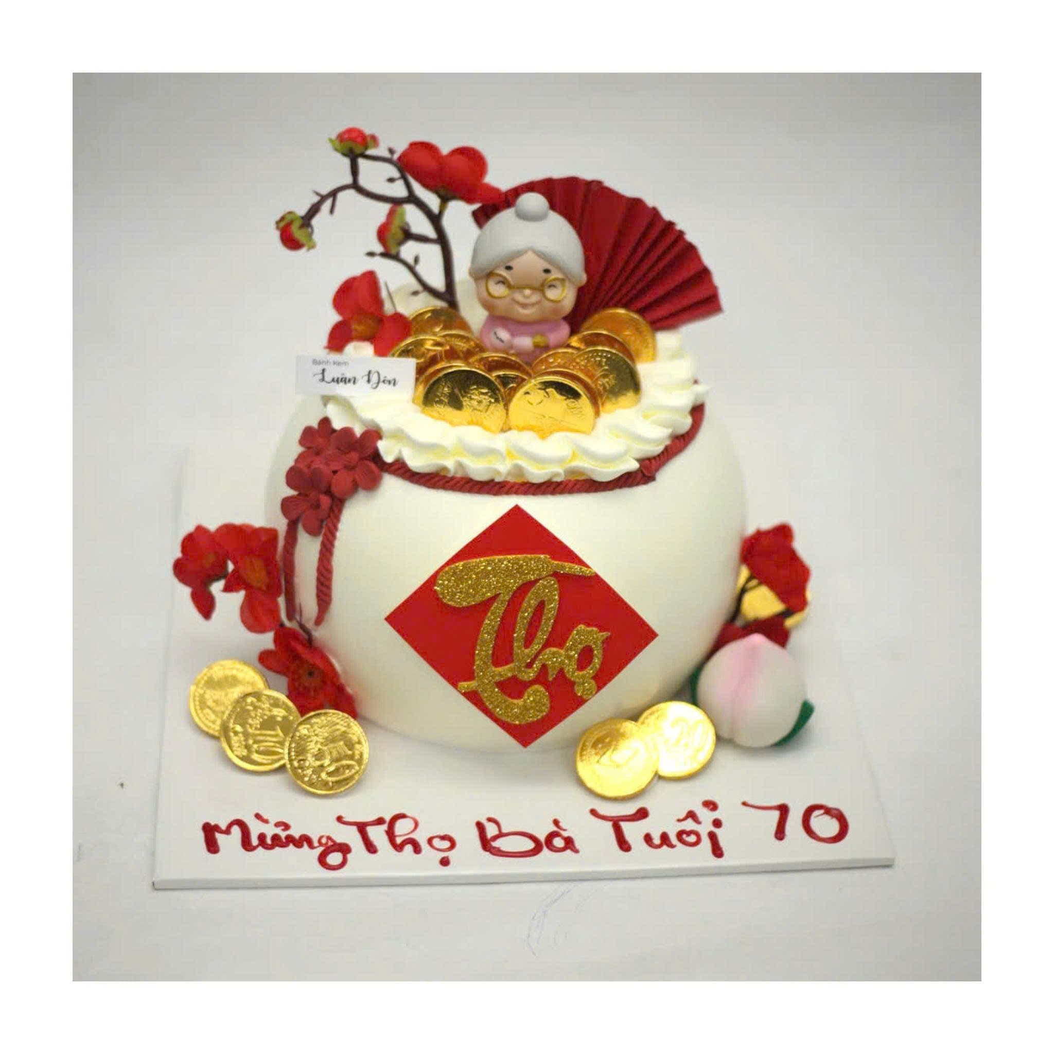 Bánh kem hũ vàng mừng thọ Bà