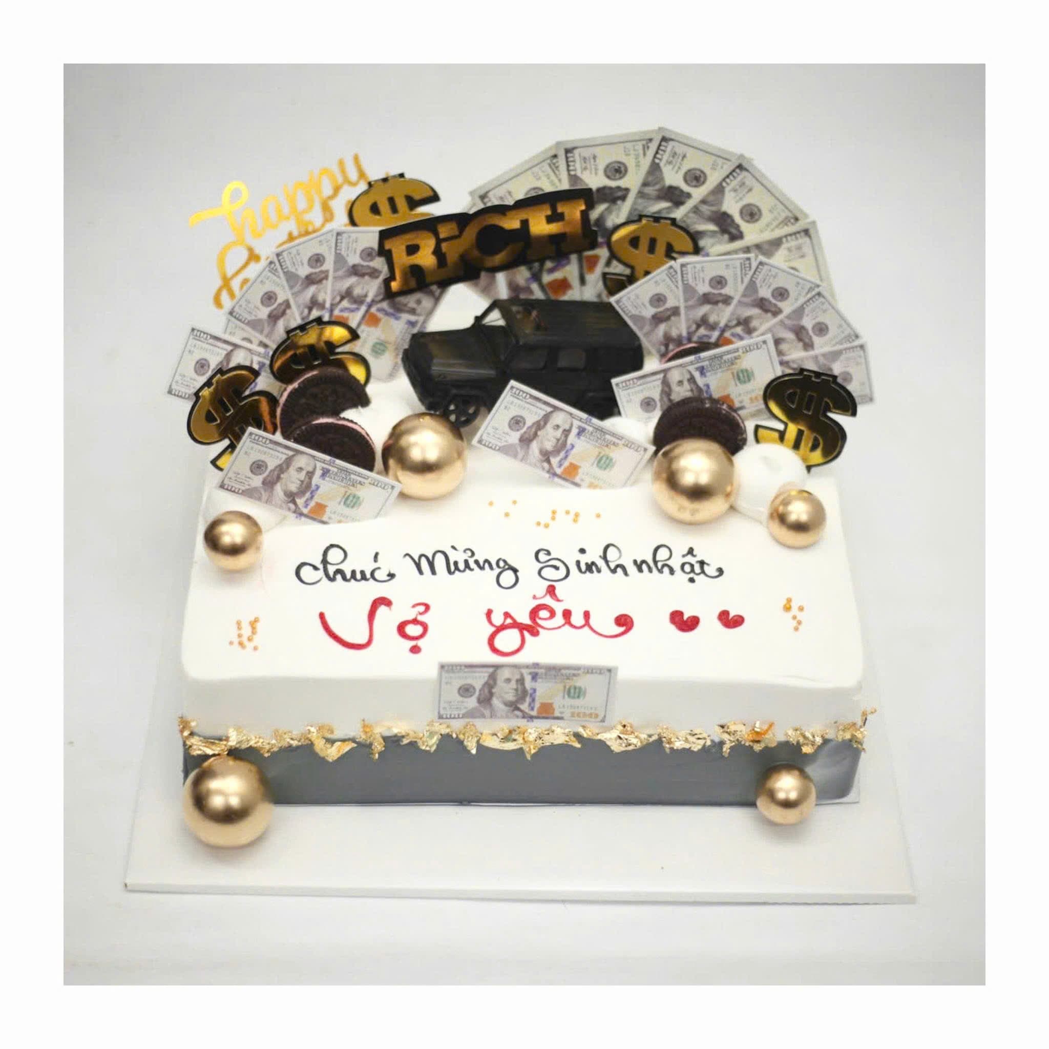 Bánh kem chủ đề tiền bạc cho vợ