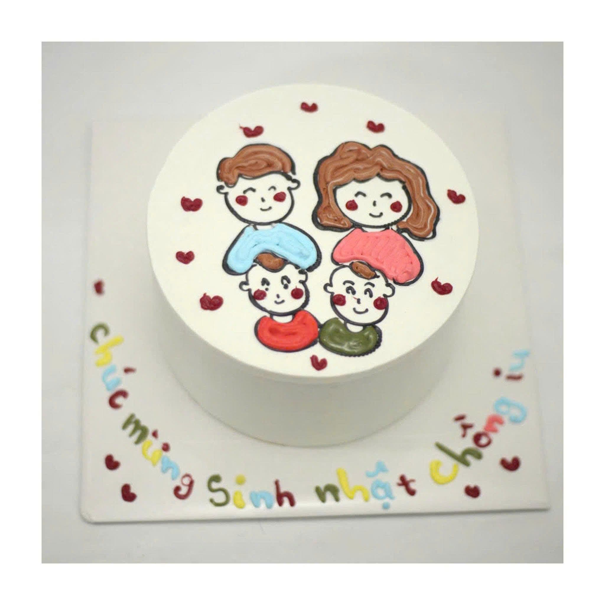 Bánh sinh nhật vẽ hình gia đình hạnh phúc