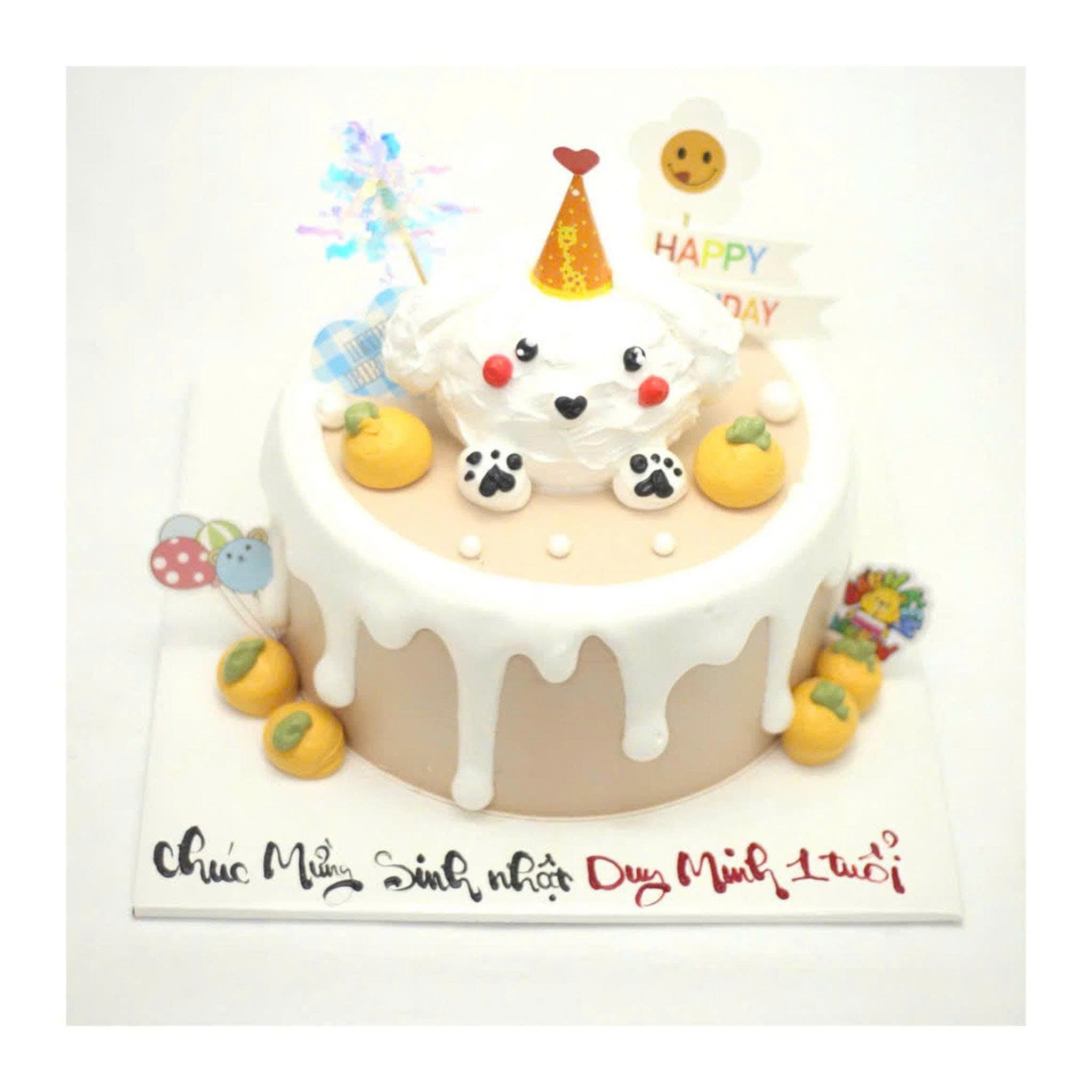 Bánh kem hình cún con mừng thôi nôi
