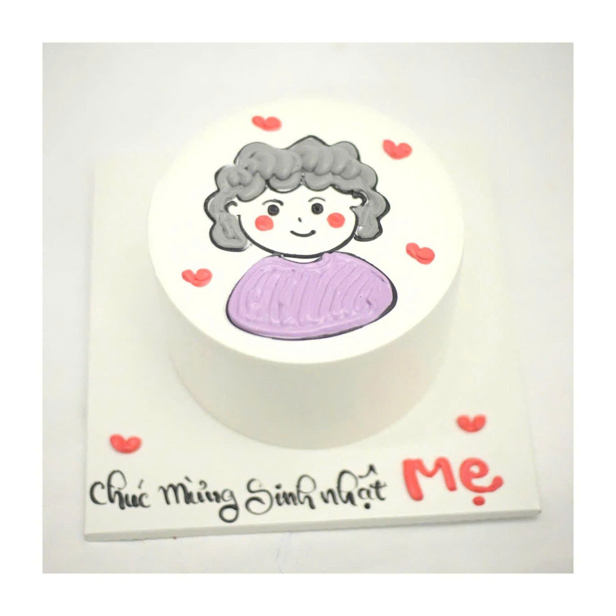 Bánh kem vẽ hình mẹ yêu thương