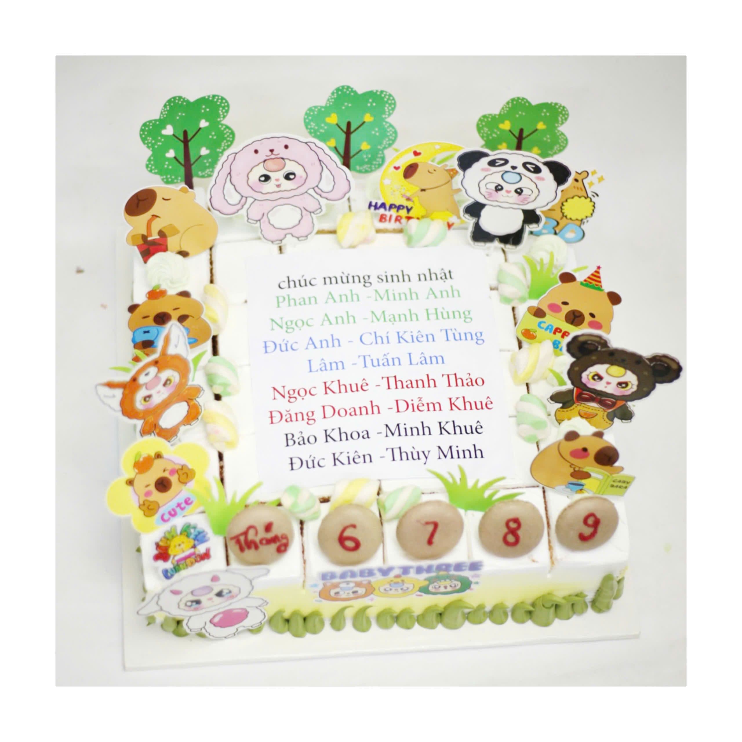 Bánh kem vuông chủ đề hoạt hình Baby Three