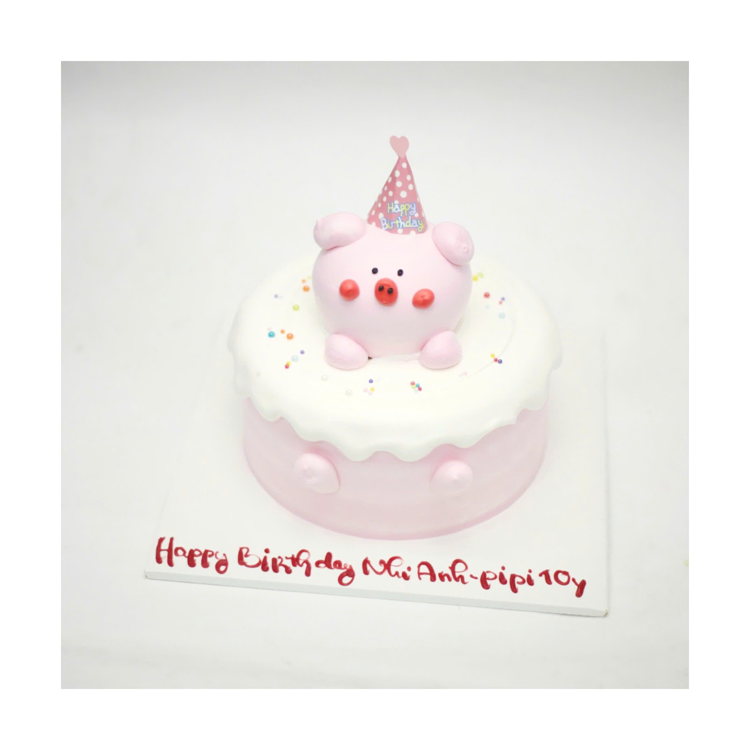 Bánh kem chú heo con đội mũ sinh nhật