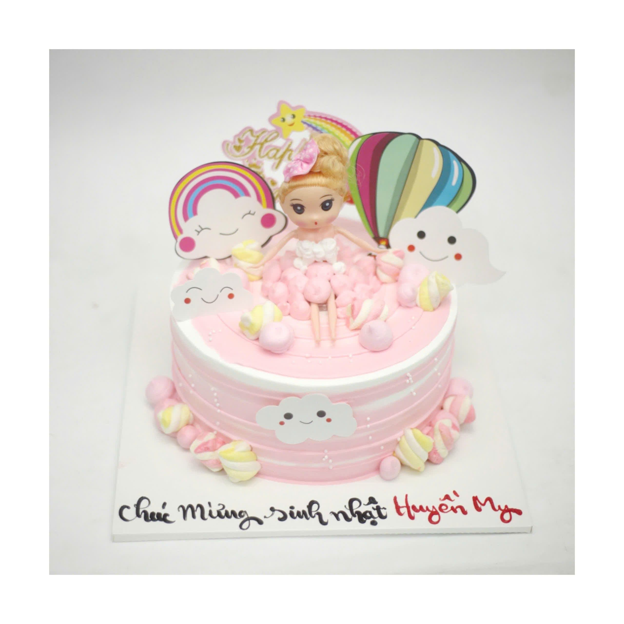 Bánh kem công chúa bóng bay hồng