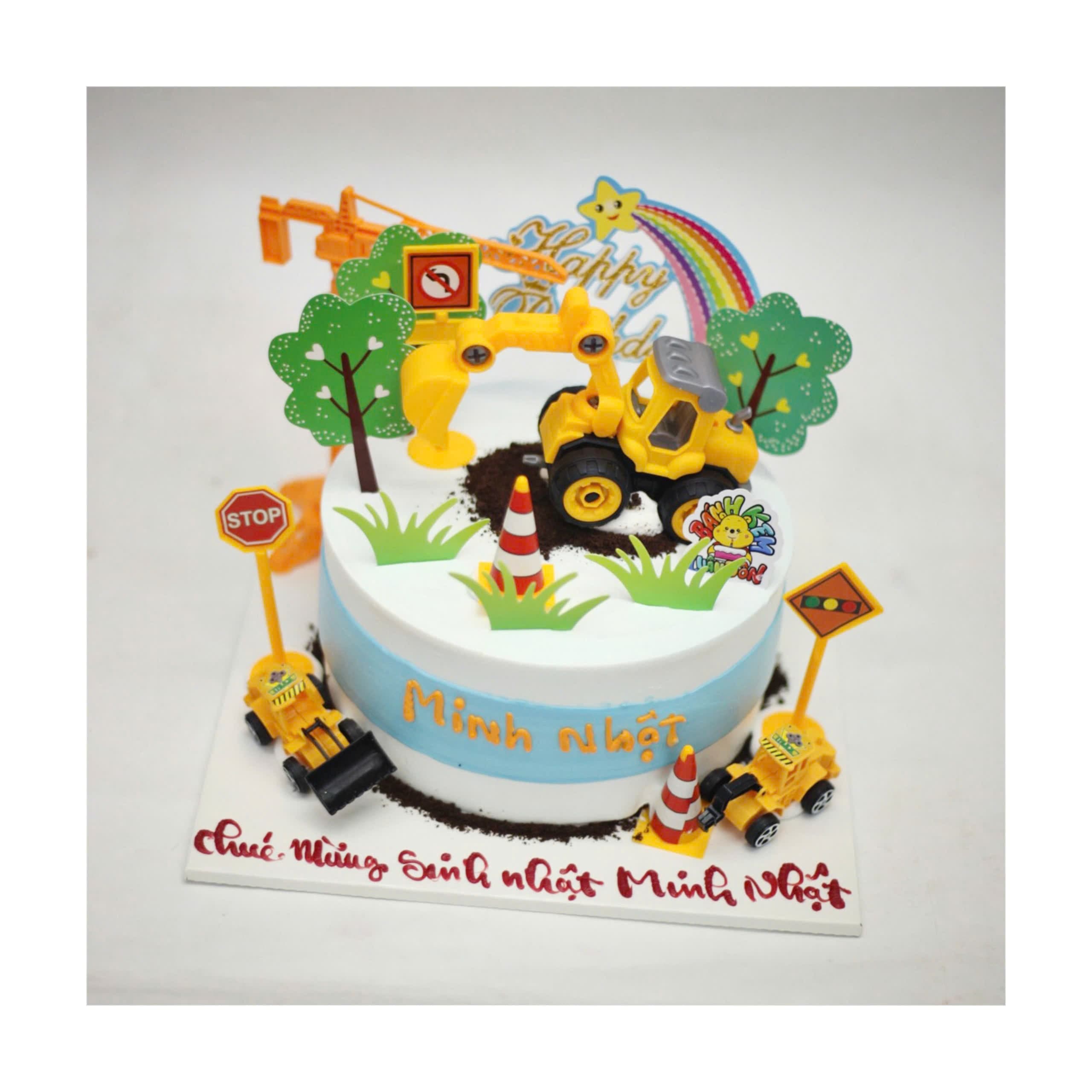Bánh kem chủ đề xe cần cẩu công trường