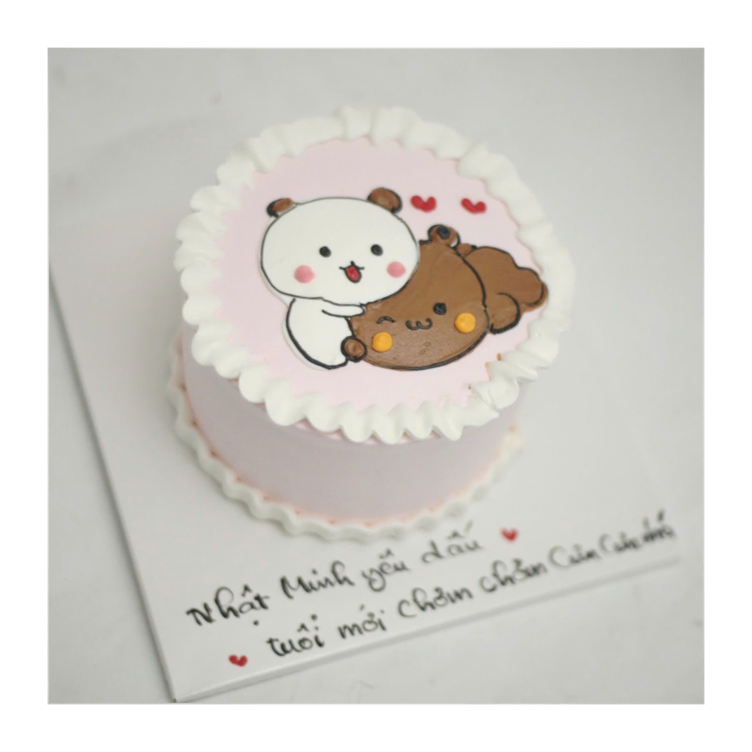 Bento cake hình gấu trắng ôm gấu nâu