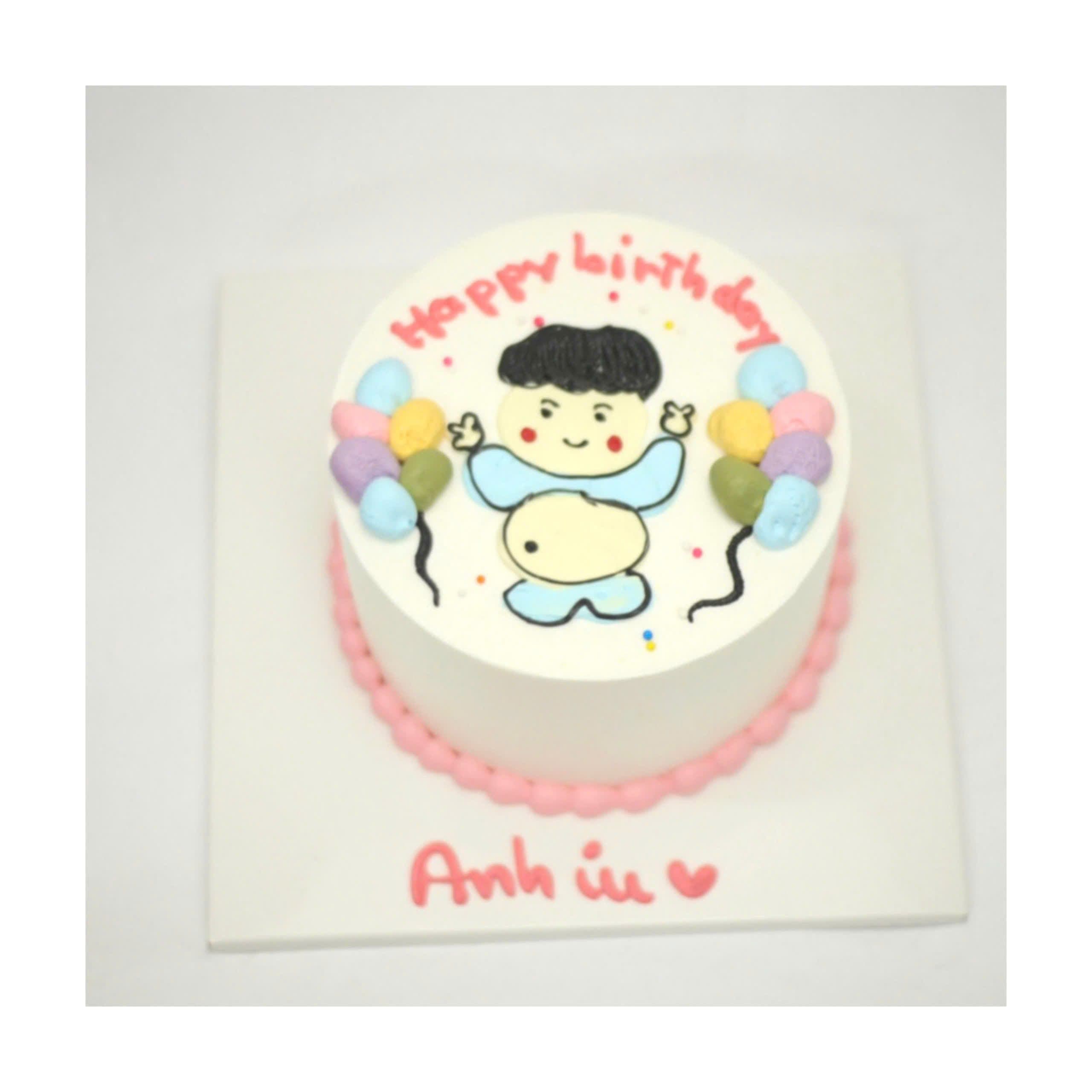Bánh sinh nhật vẽ hình cậu bé dễ thương