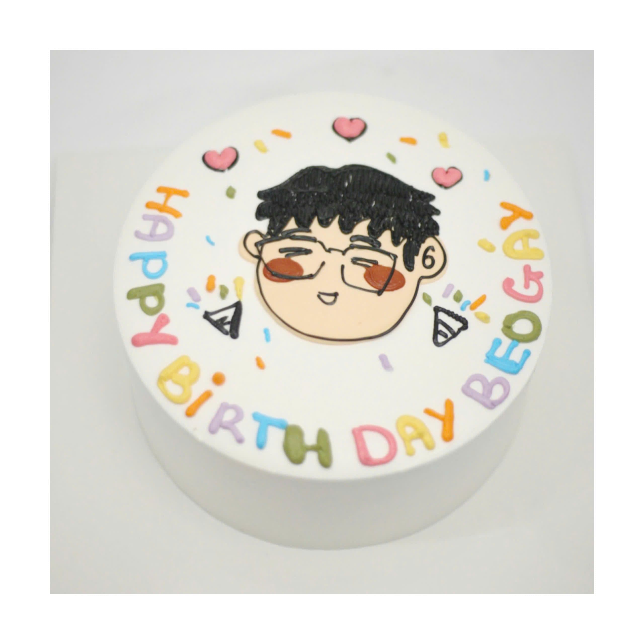 Bánh kem vẽ chân dung chibi đeo kính