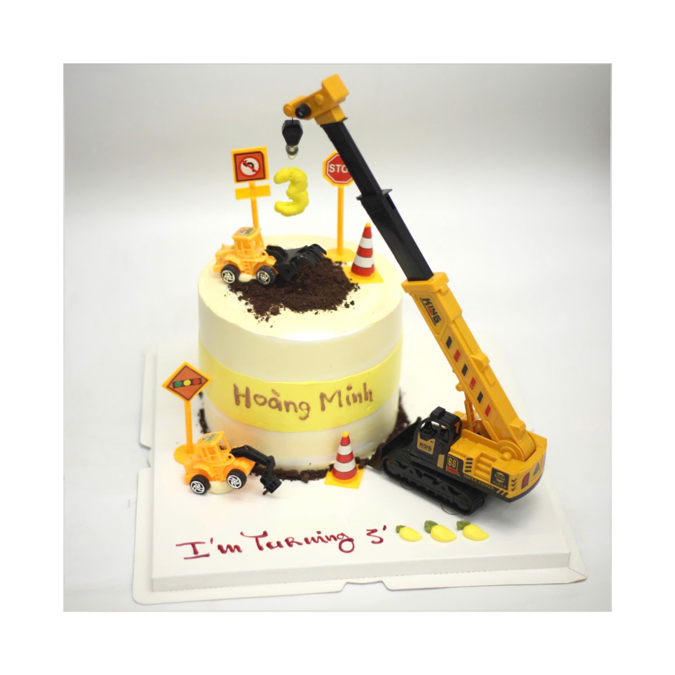 Bánh kem cần cẩu công trình cho bé