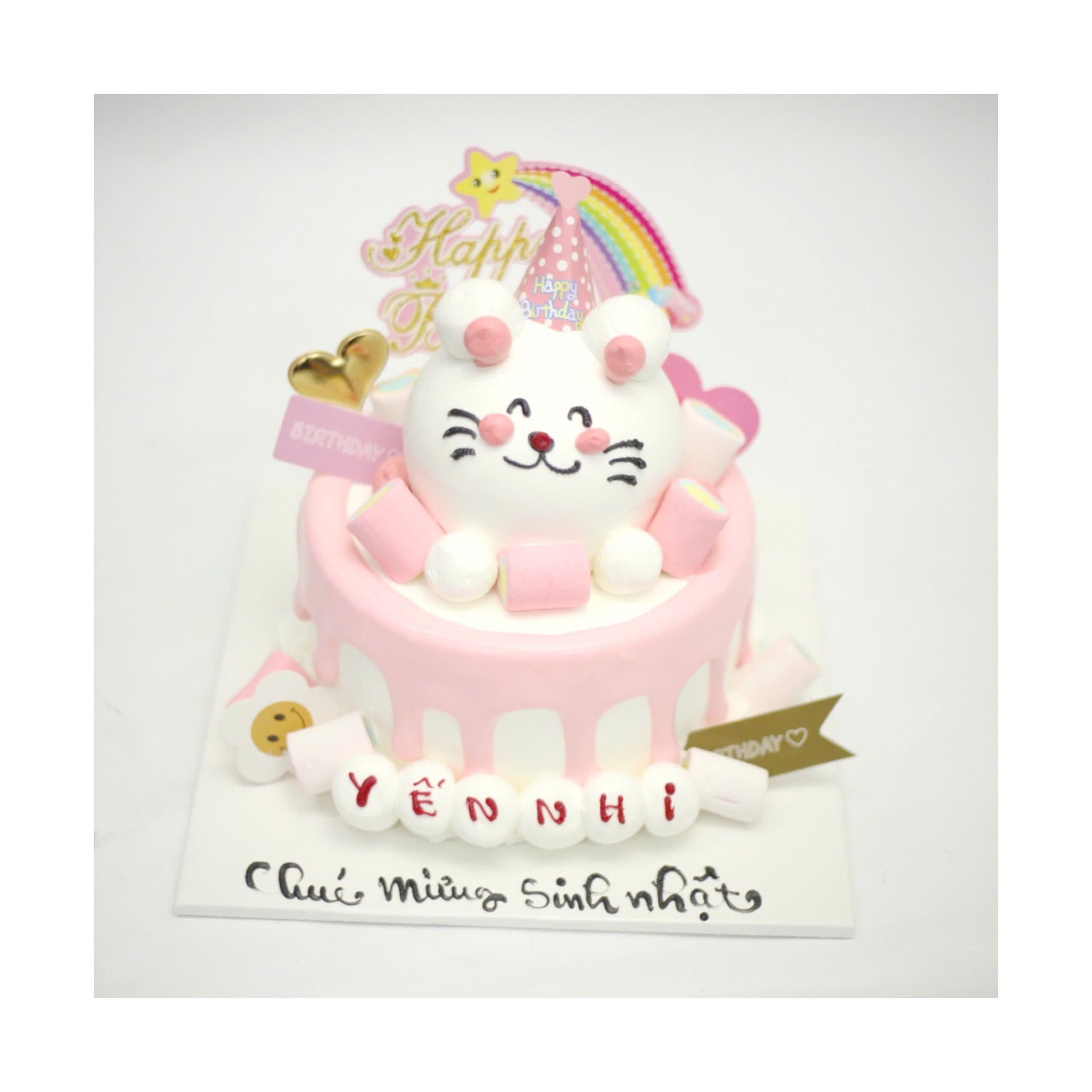 Bánh kem mèo con dễ thương màu hồng