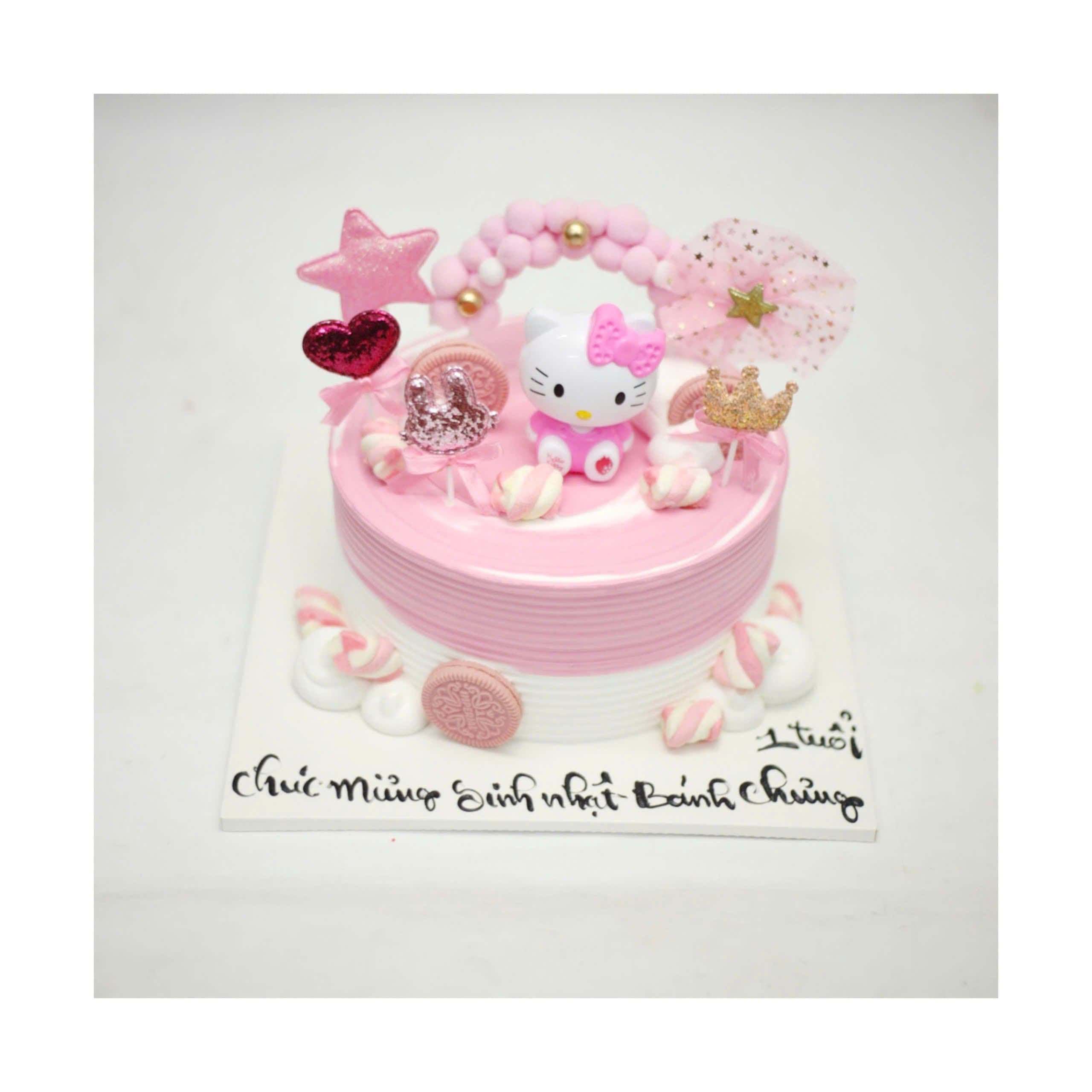 Bánh kem Hello Kitty hồng cho bé gái