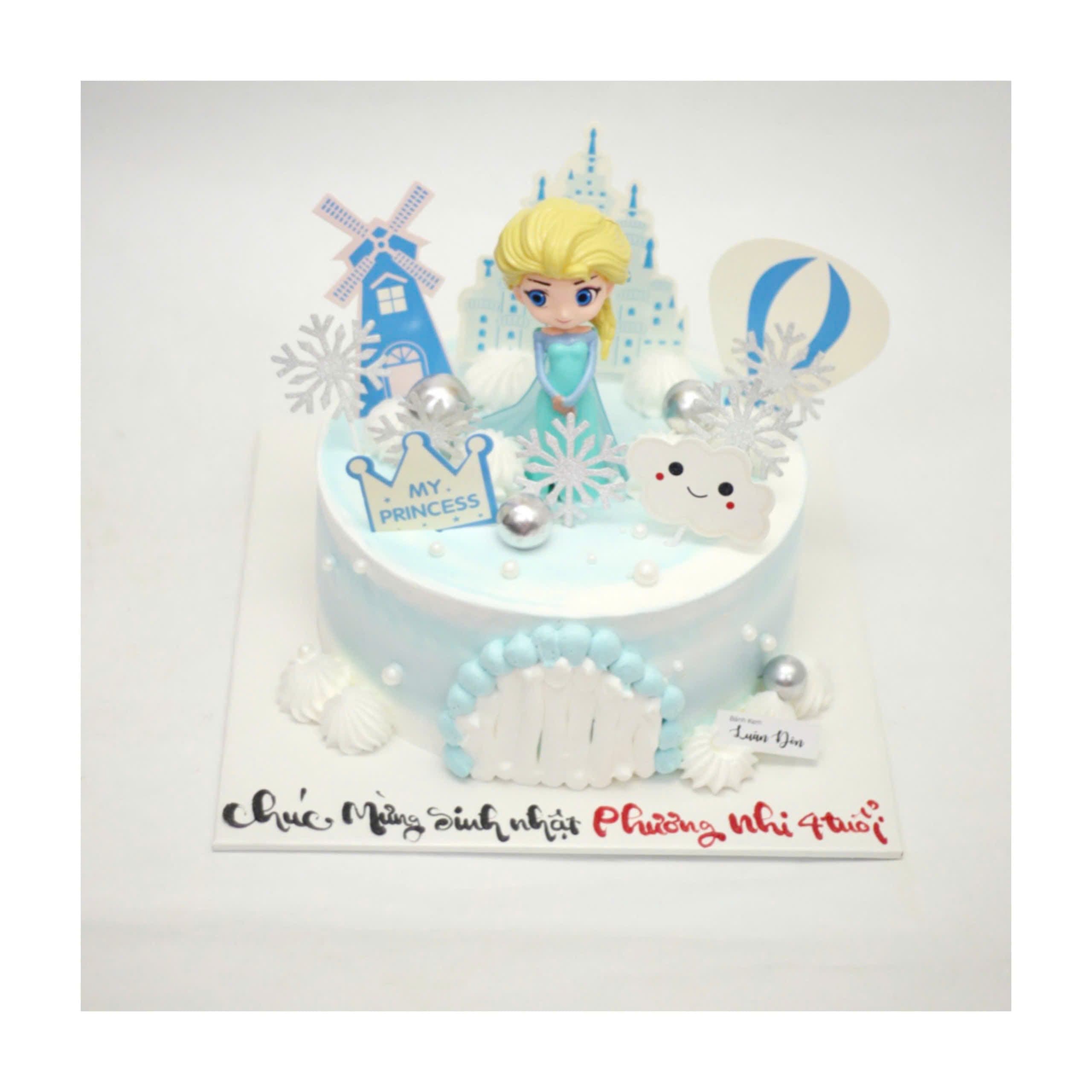Bánh kem công chúa Elsa màu xanh dịu