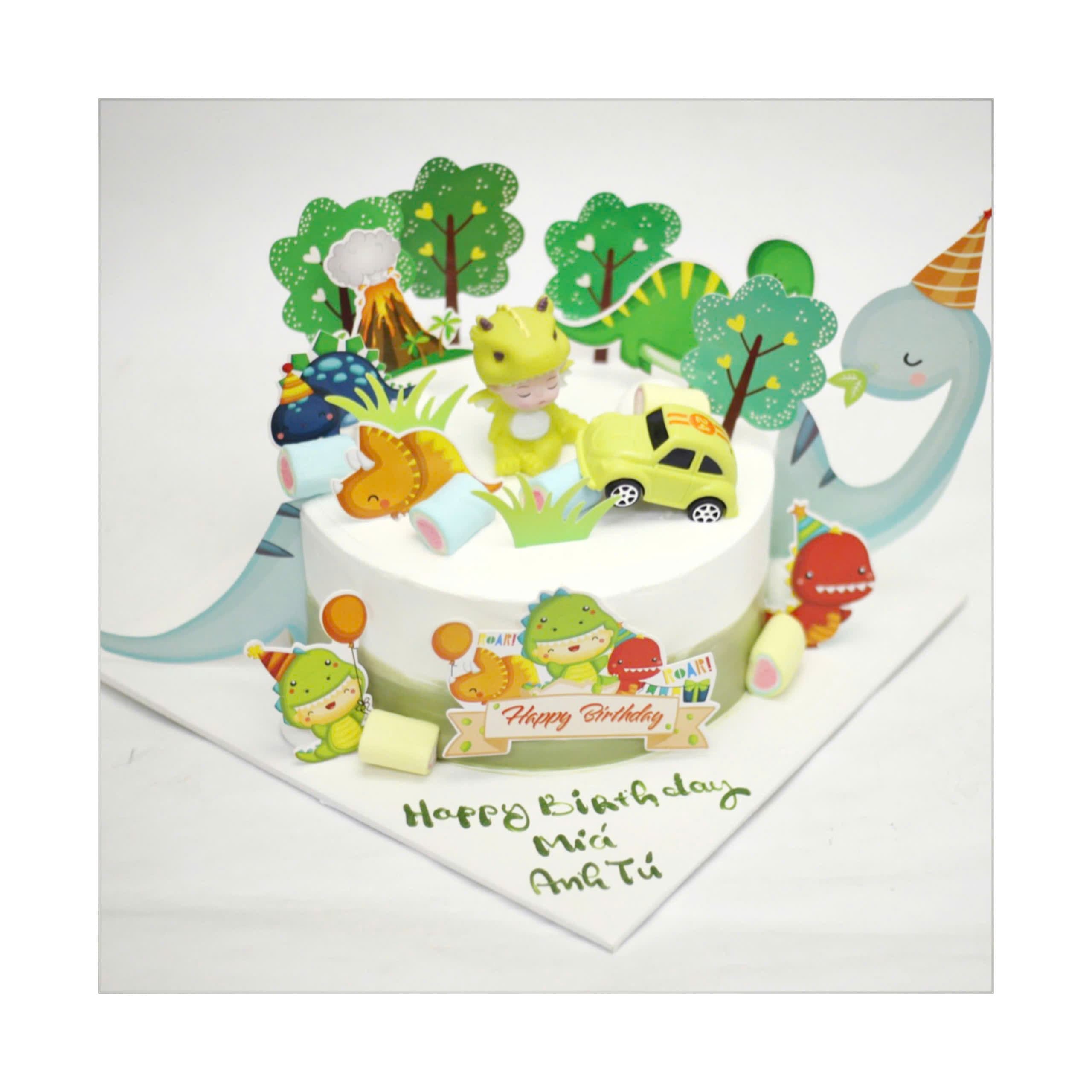 Bánh khủng long bé lái xe