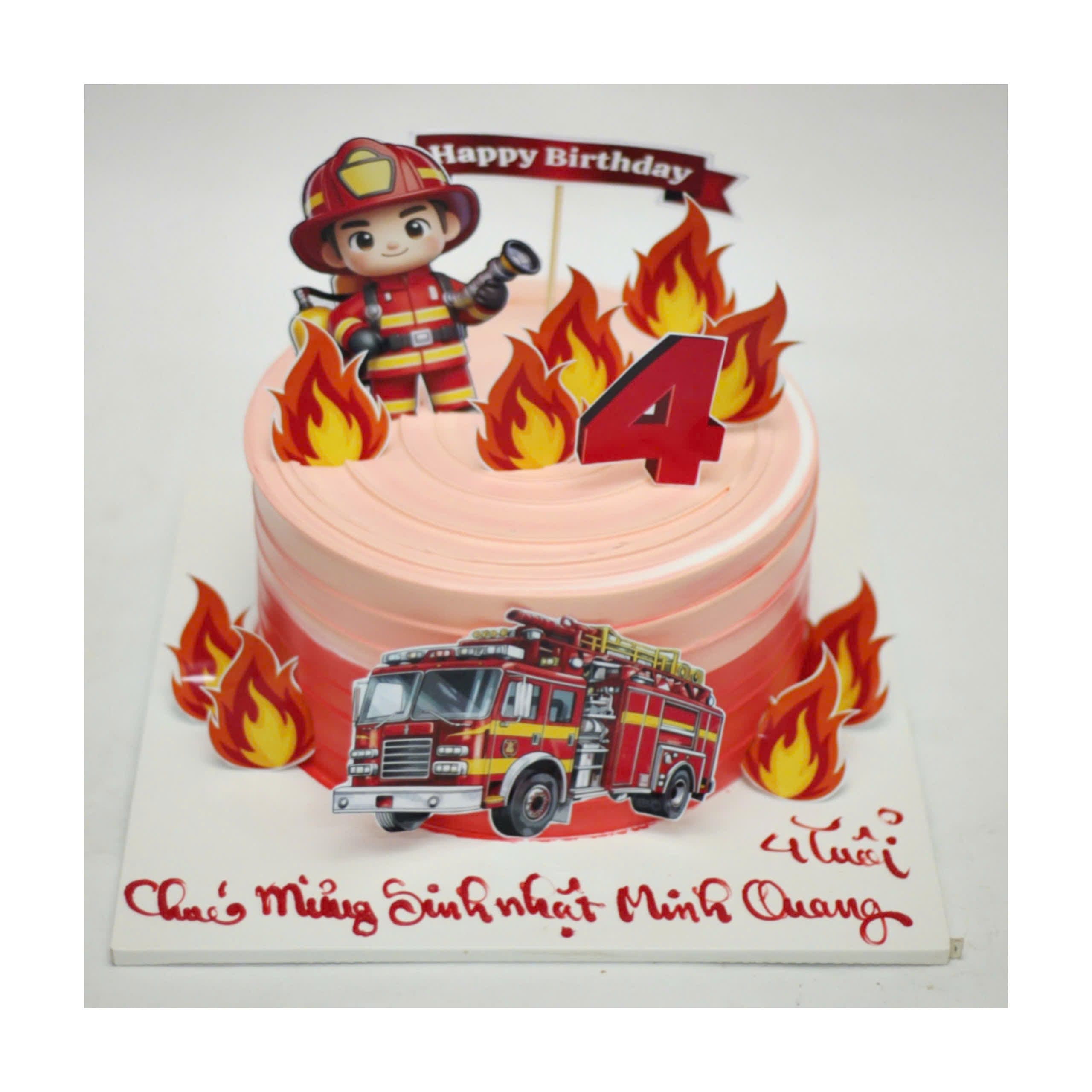 Bánh kem chủ đề lính cứu hỏa cho bé