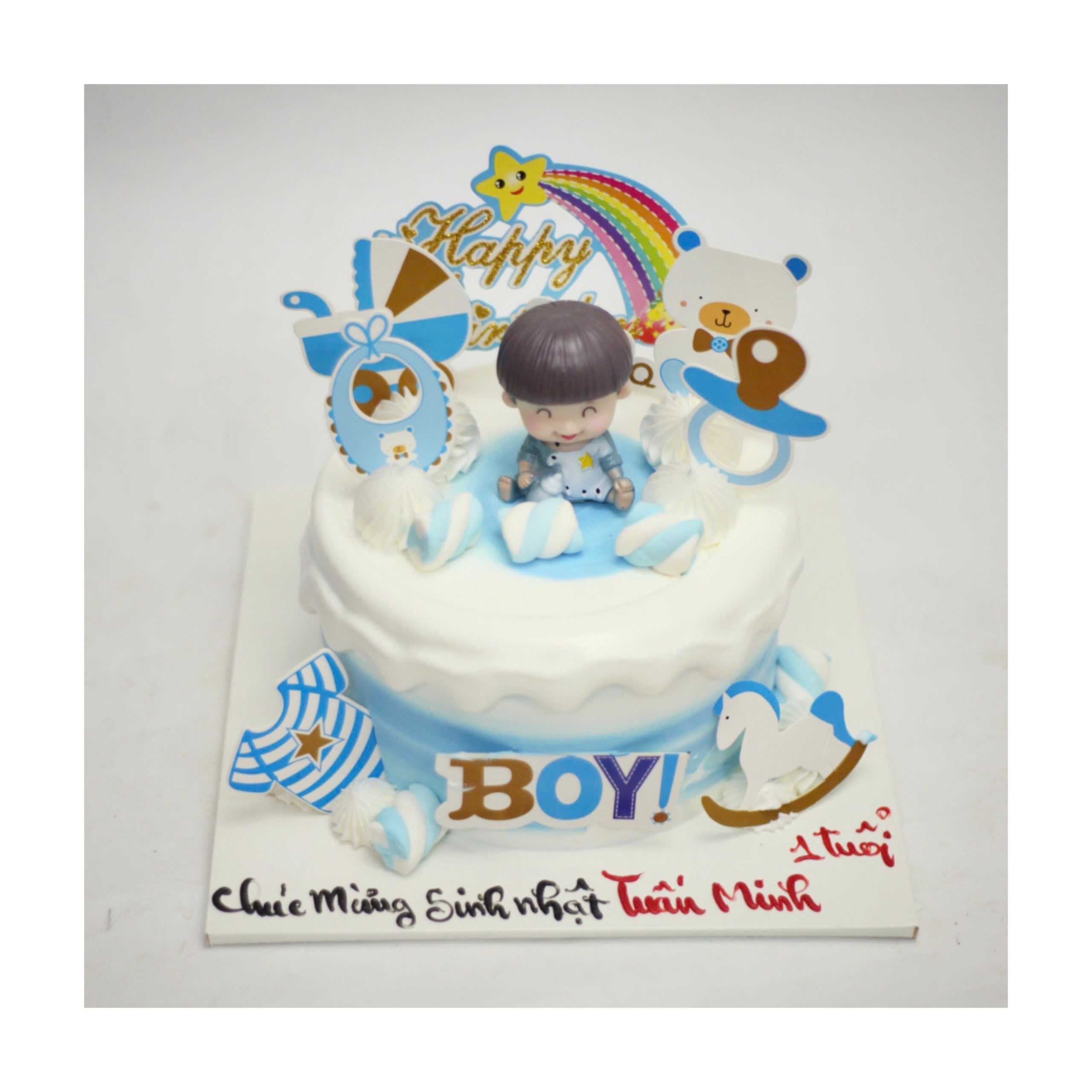 Bánh kem bé trai chủ đề gấu xanh