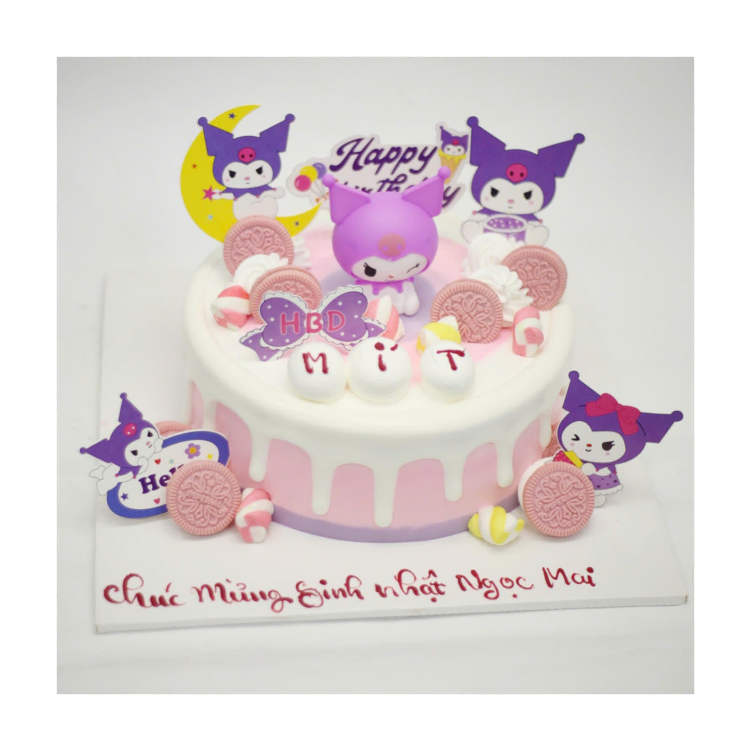 Bánh kem tone hồng tím hình nhân vật Kuromi