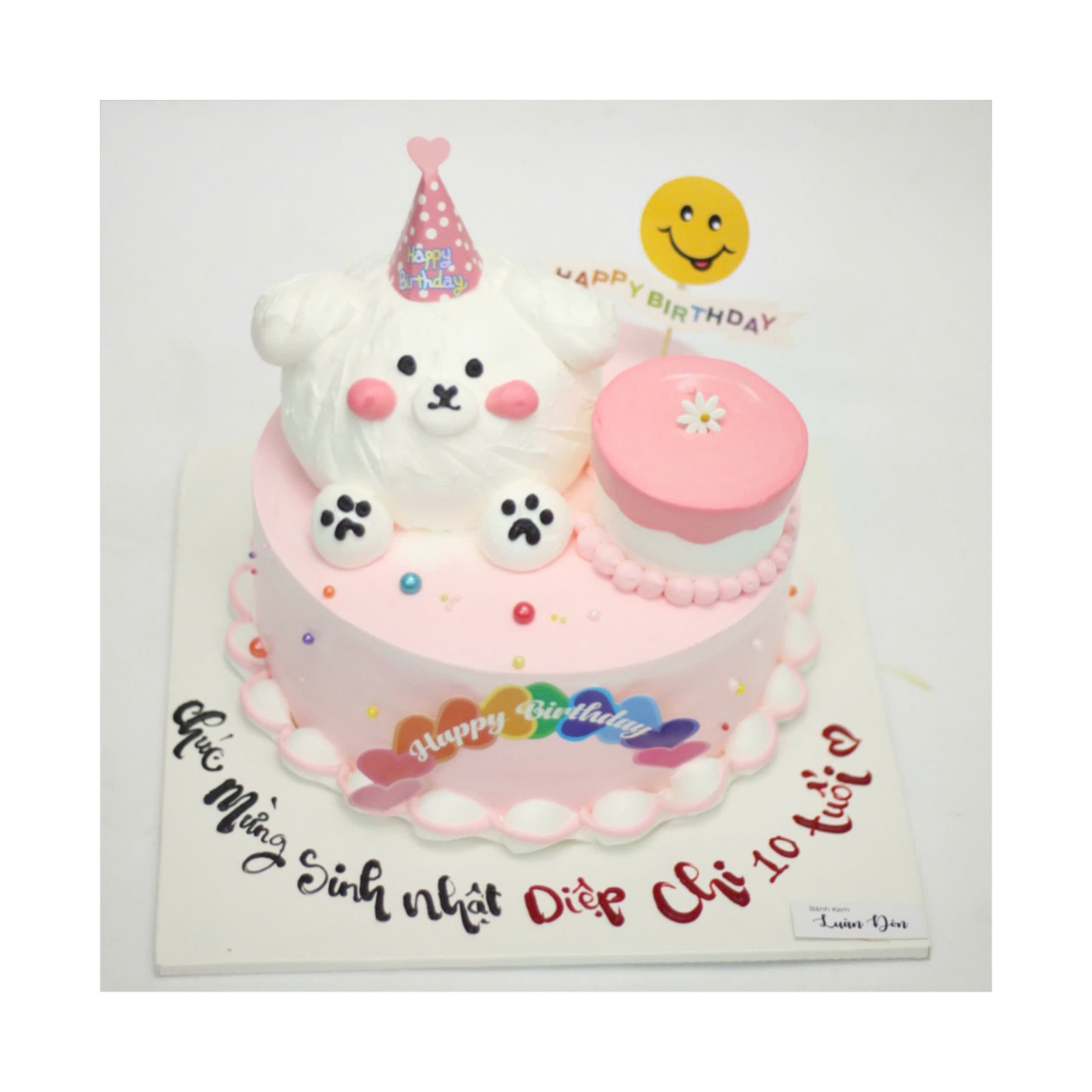 Bánh kem tạo hình chú chó trắng dễ thương