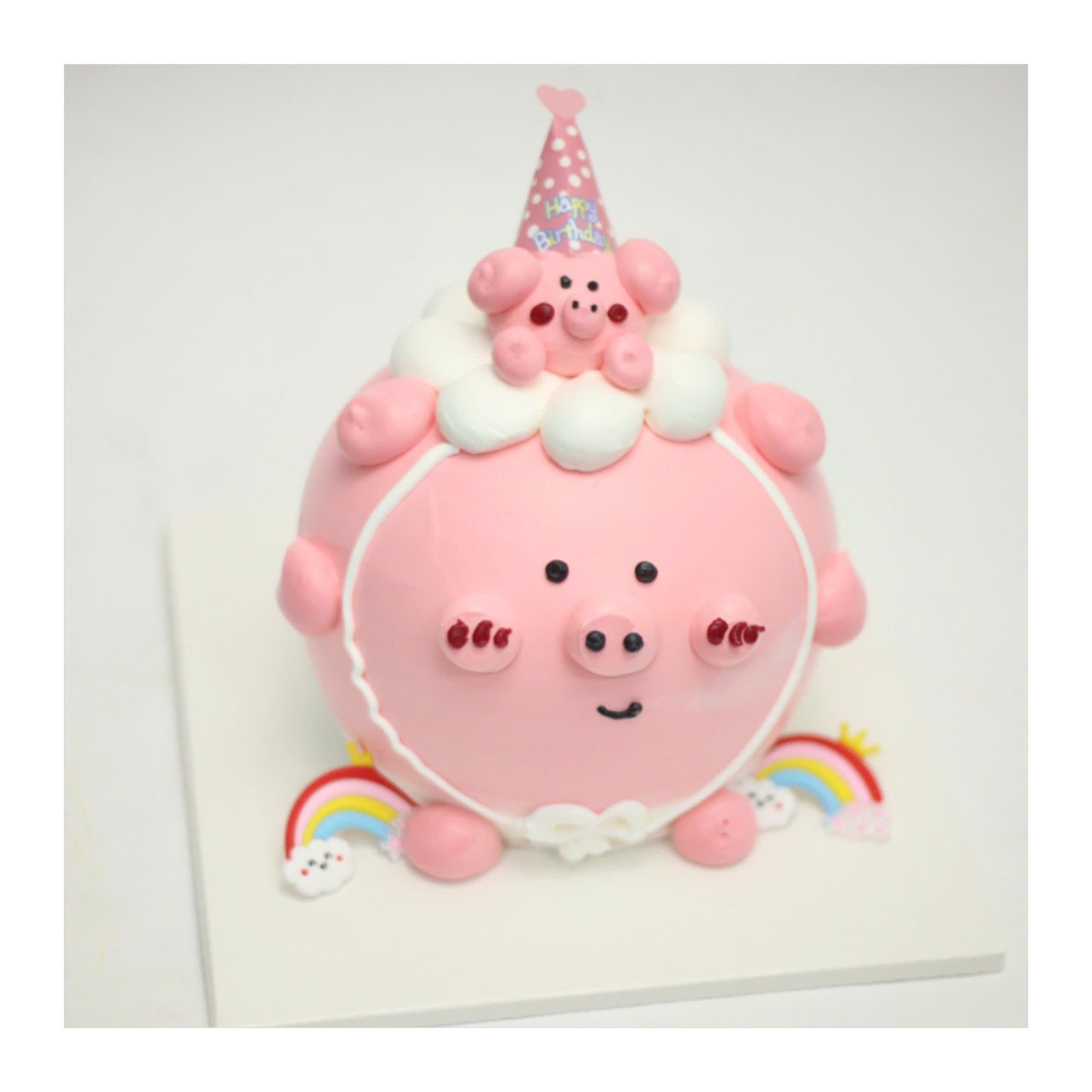 Bánh kem heo hồng 3D trang trí cầu vồng