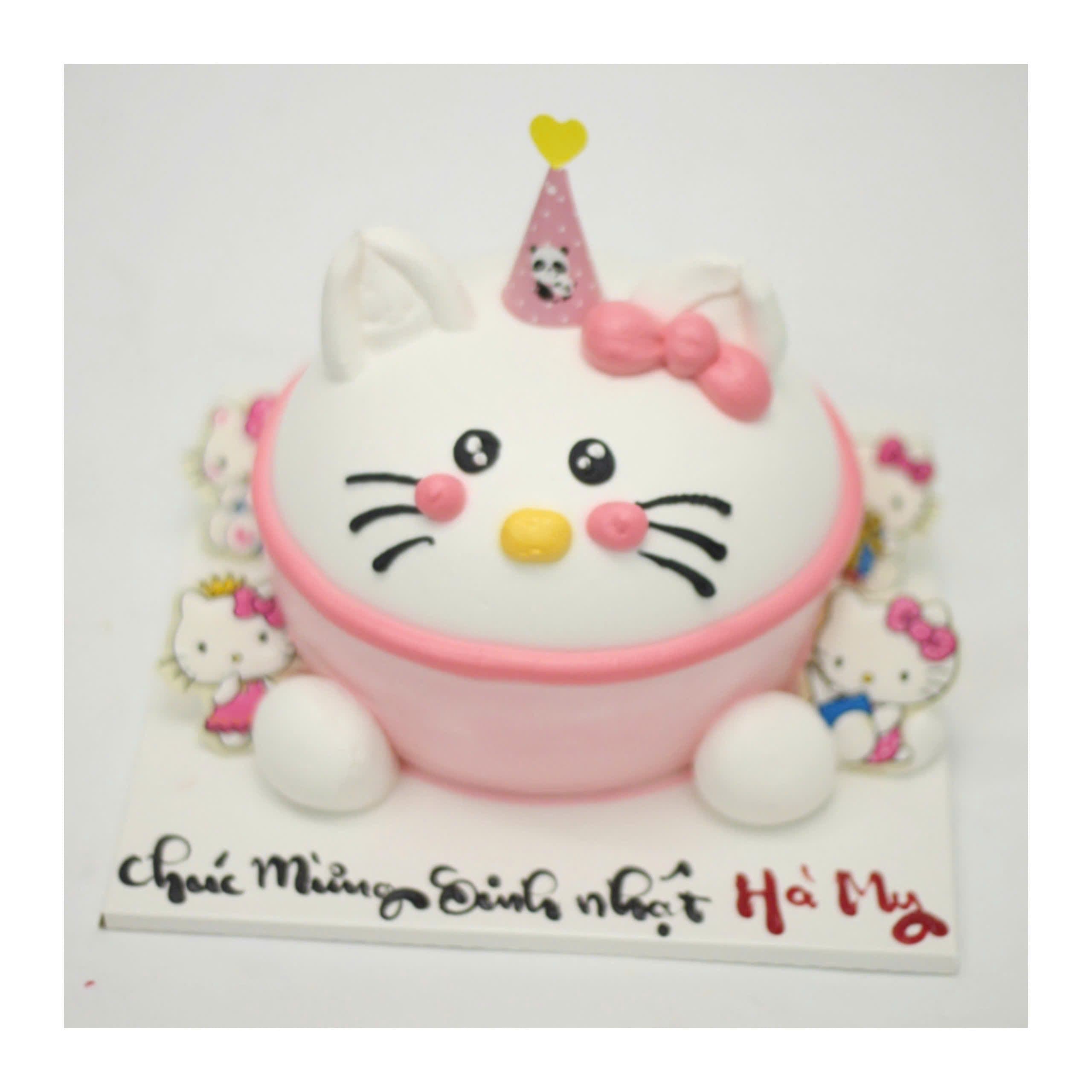 Bánh kem tạo hình mèo Hello Kitty hồng