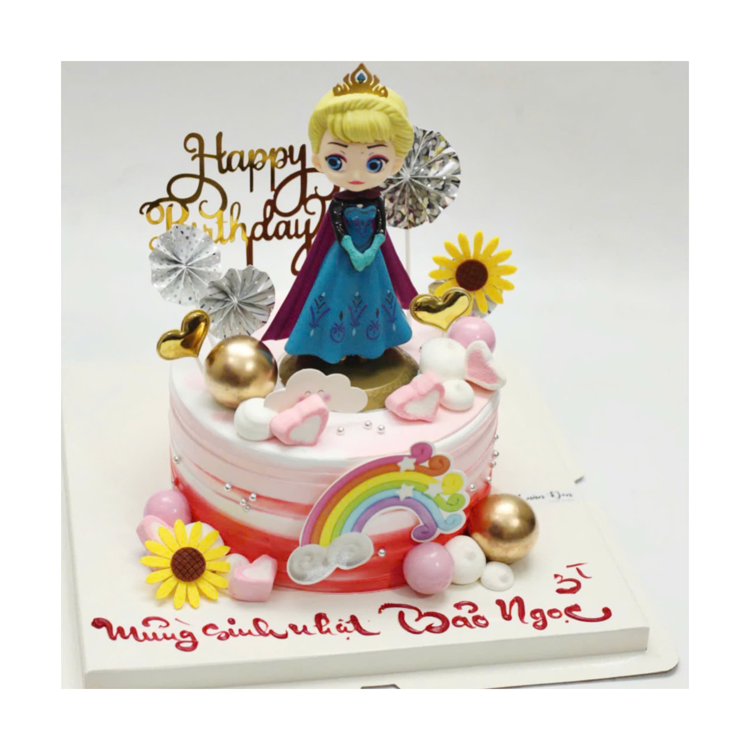 Bánh kem Elsa tông hồng cho bé gái