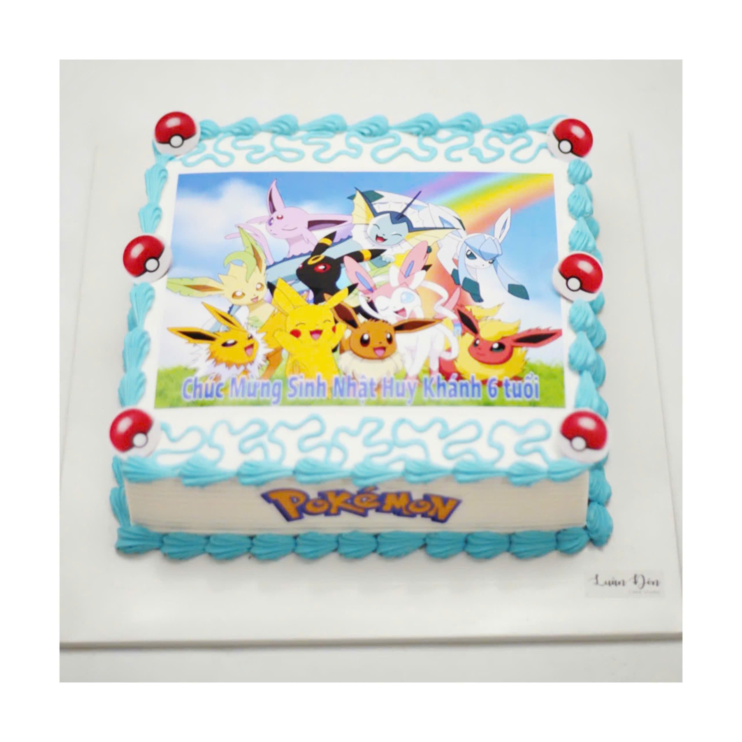 Bánh kem in hình nhóm Pokémon màu xanh