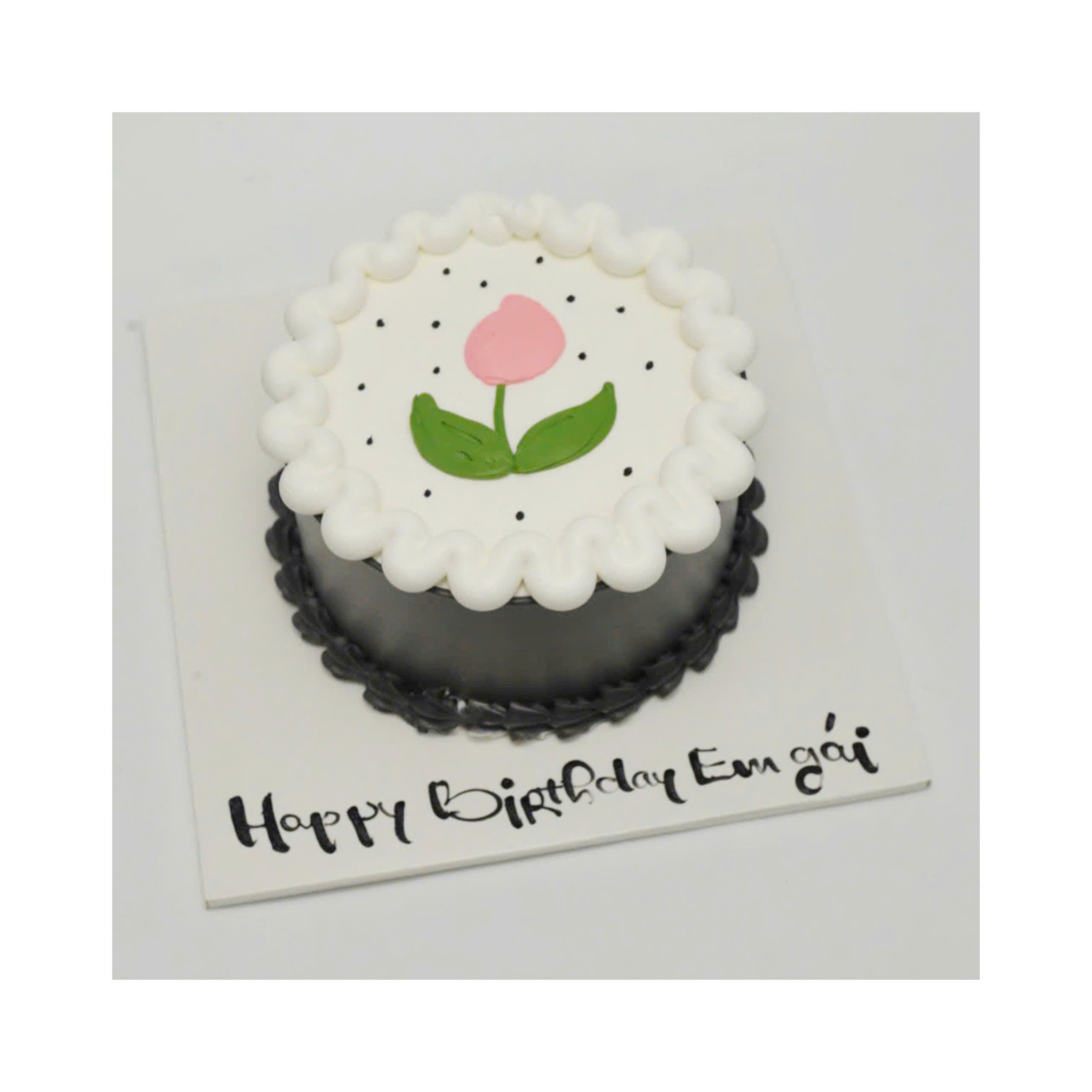 Bánh kem vẽ bông hoa tulip tối giản