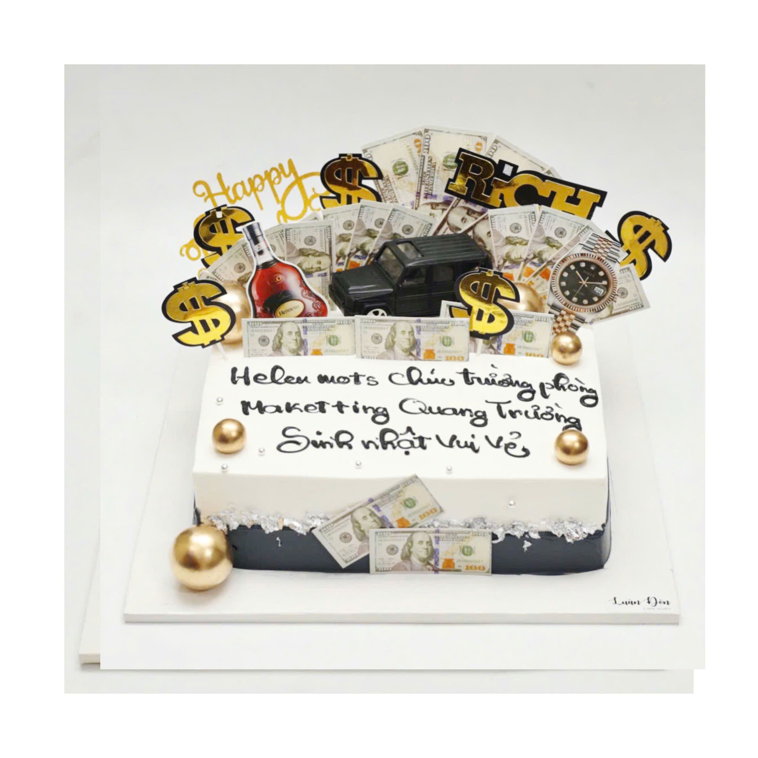 Bánh kem chủ đề tiền đô và xe sang