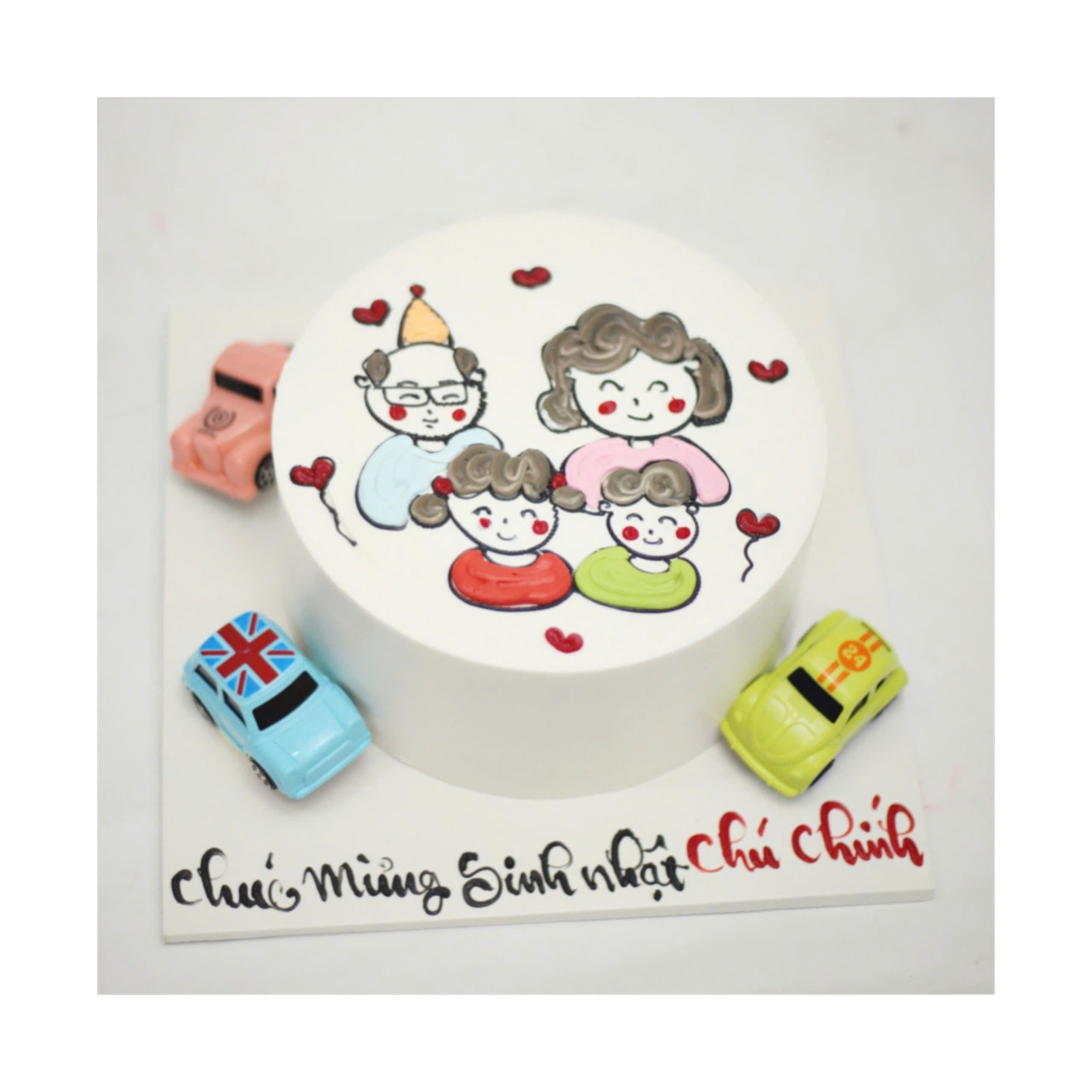 Bánh kem vẽ hình gia đình hạnh phúc