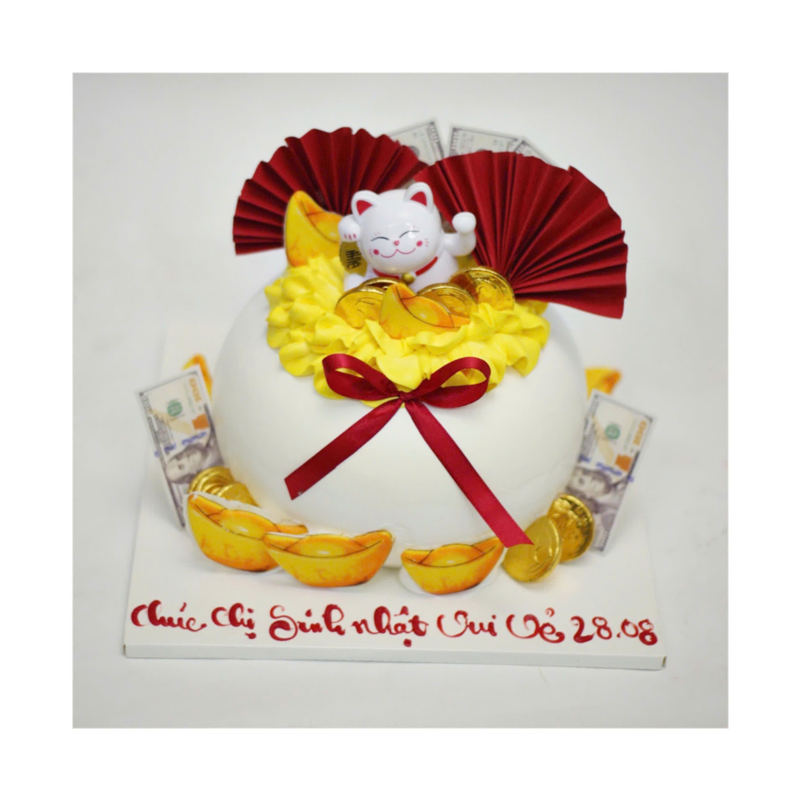 Bánh kem hũ vàng mèo thần tài