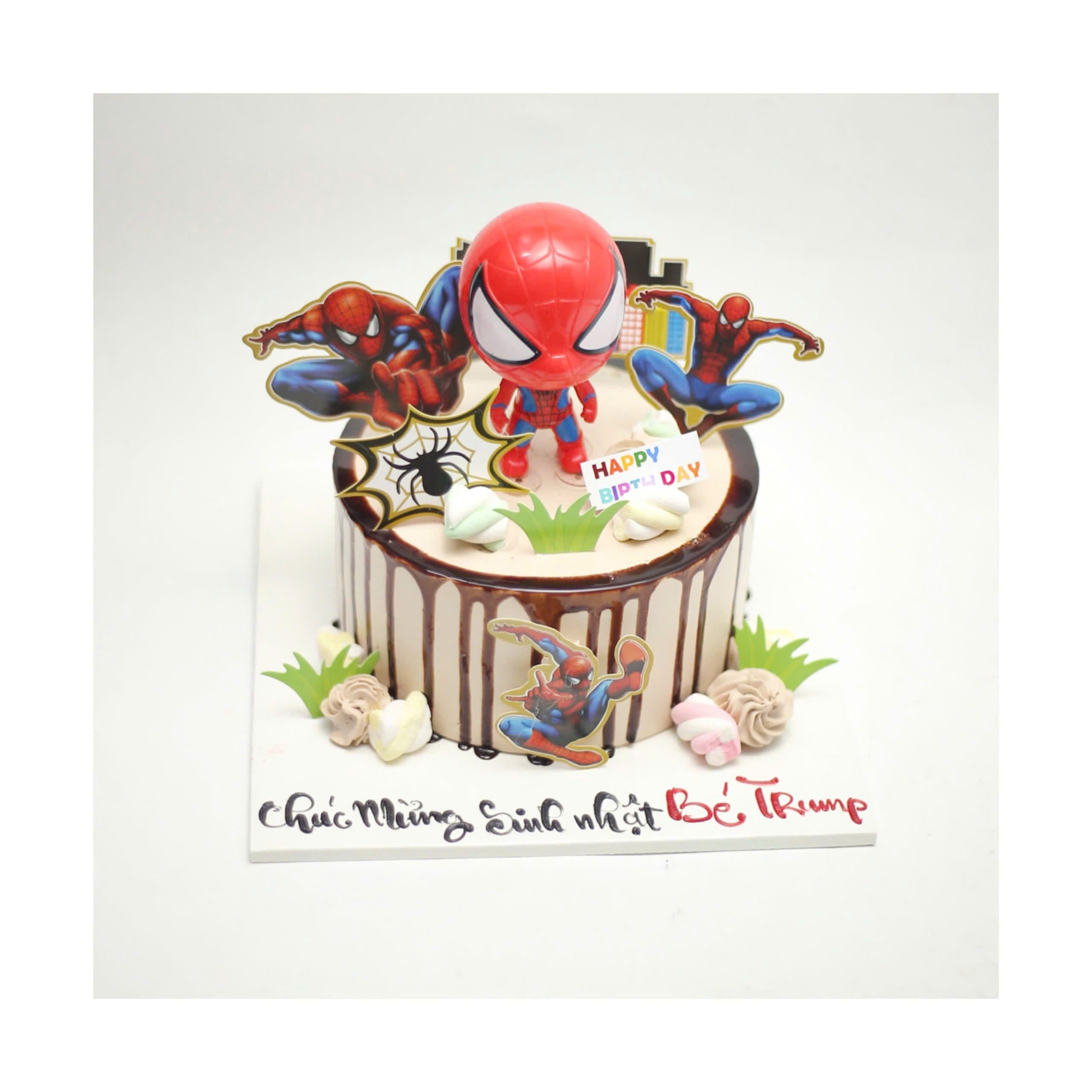 Bánh kem Spider-Man phủ sốt sô-cô-la chảy