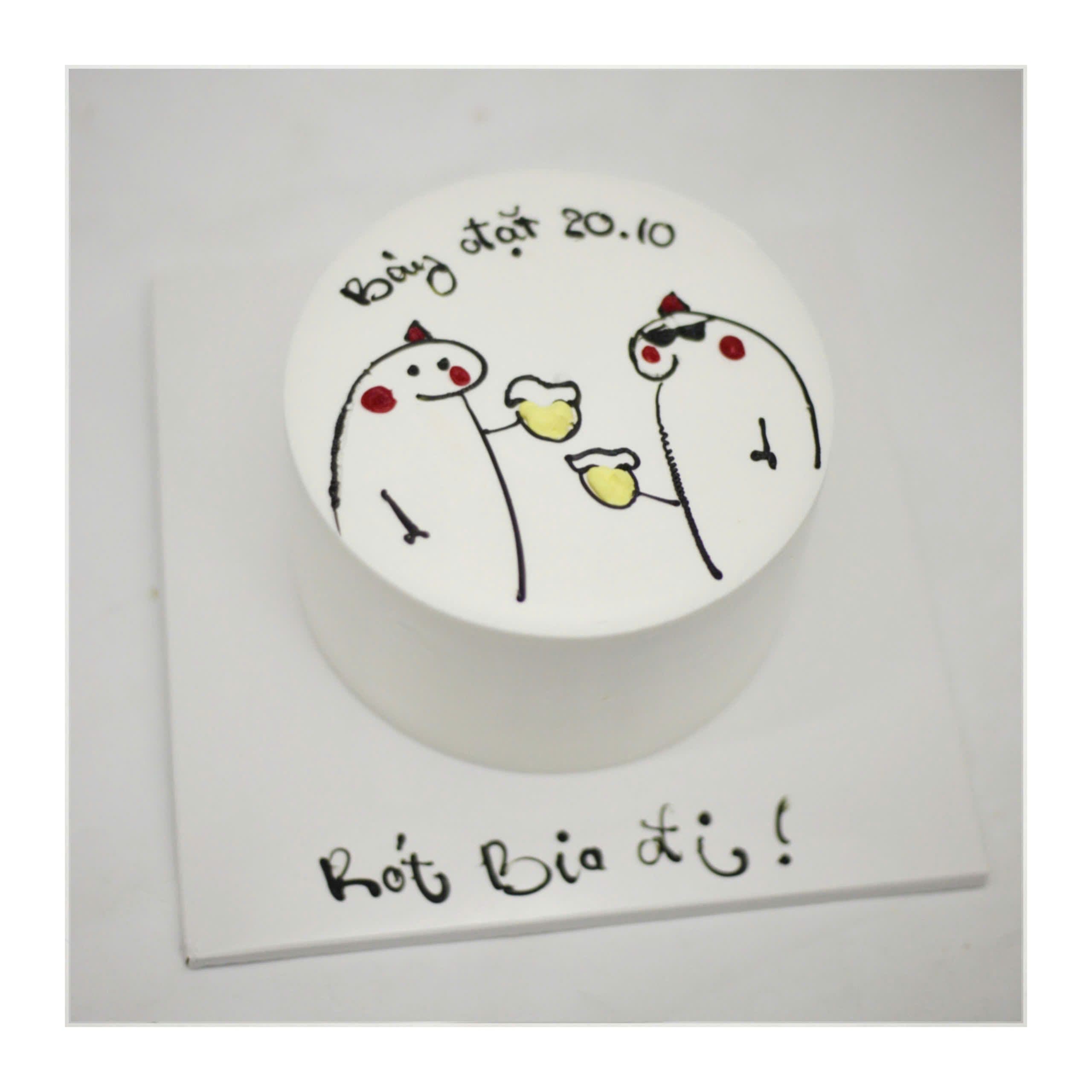 Bánh kem vẽ hình hai người uống bia