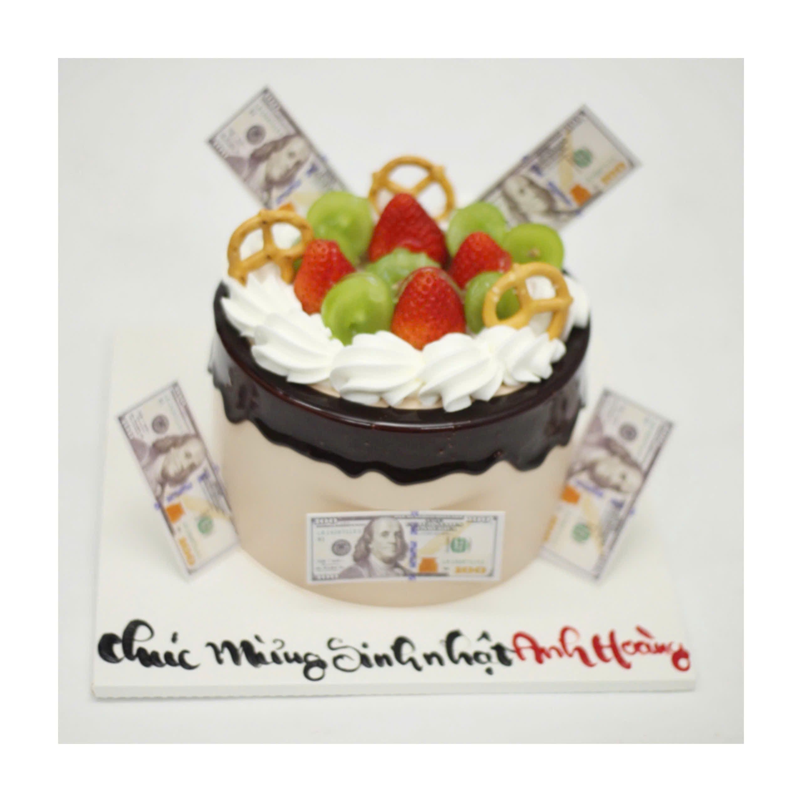 Bánh kem phủ socola trang trí đô la