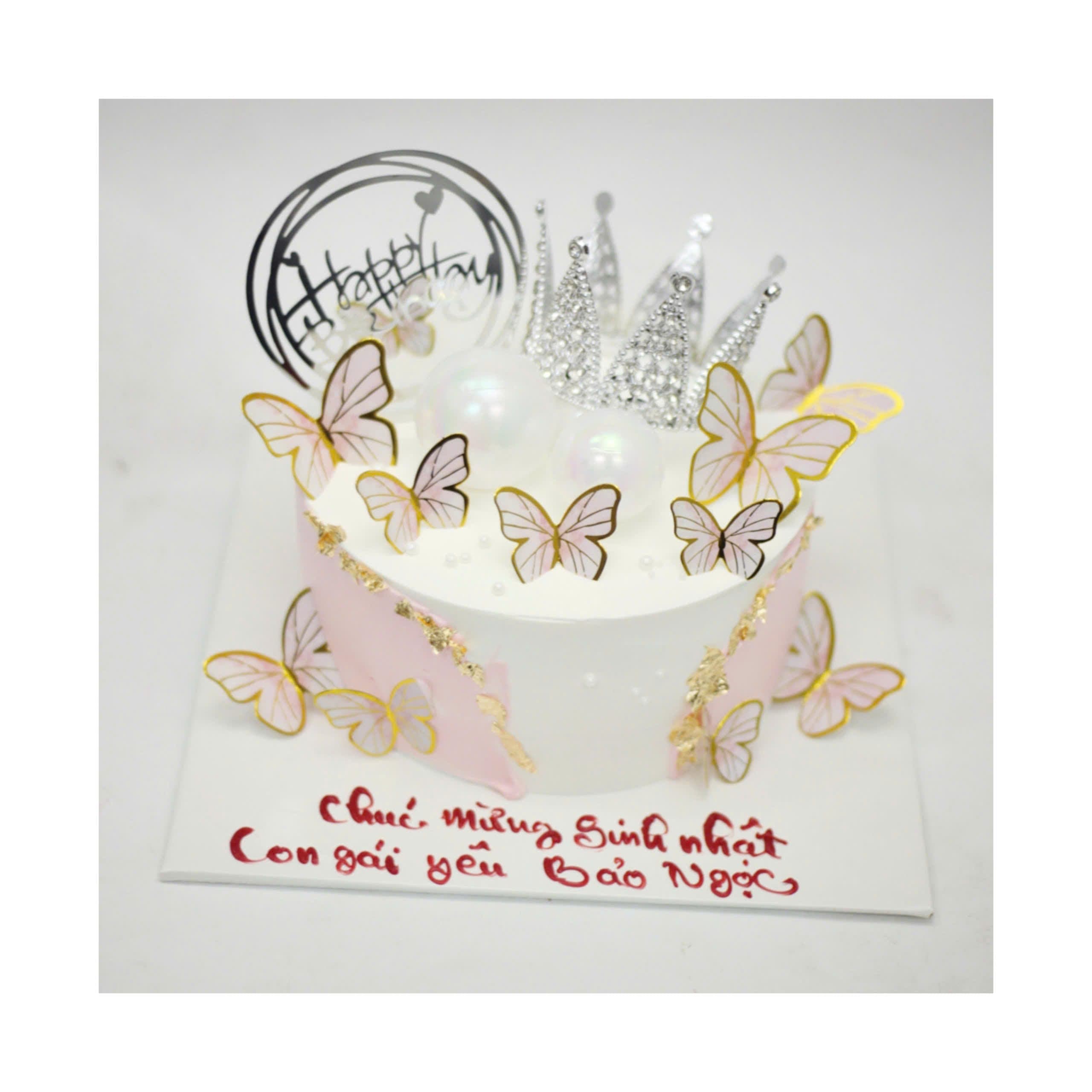 Bánh kem vương miện hồng pastel sang trọng