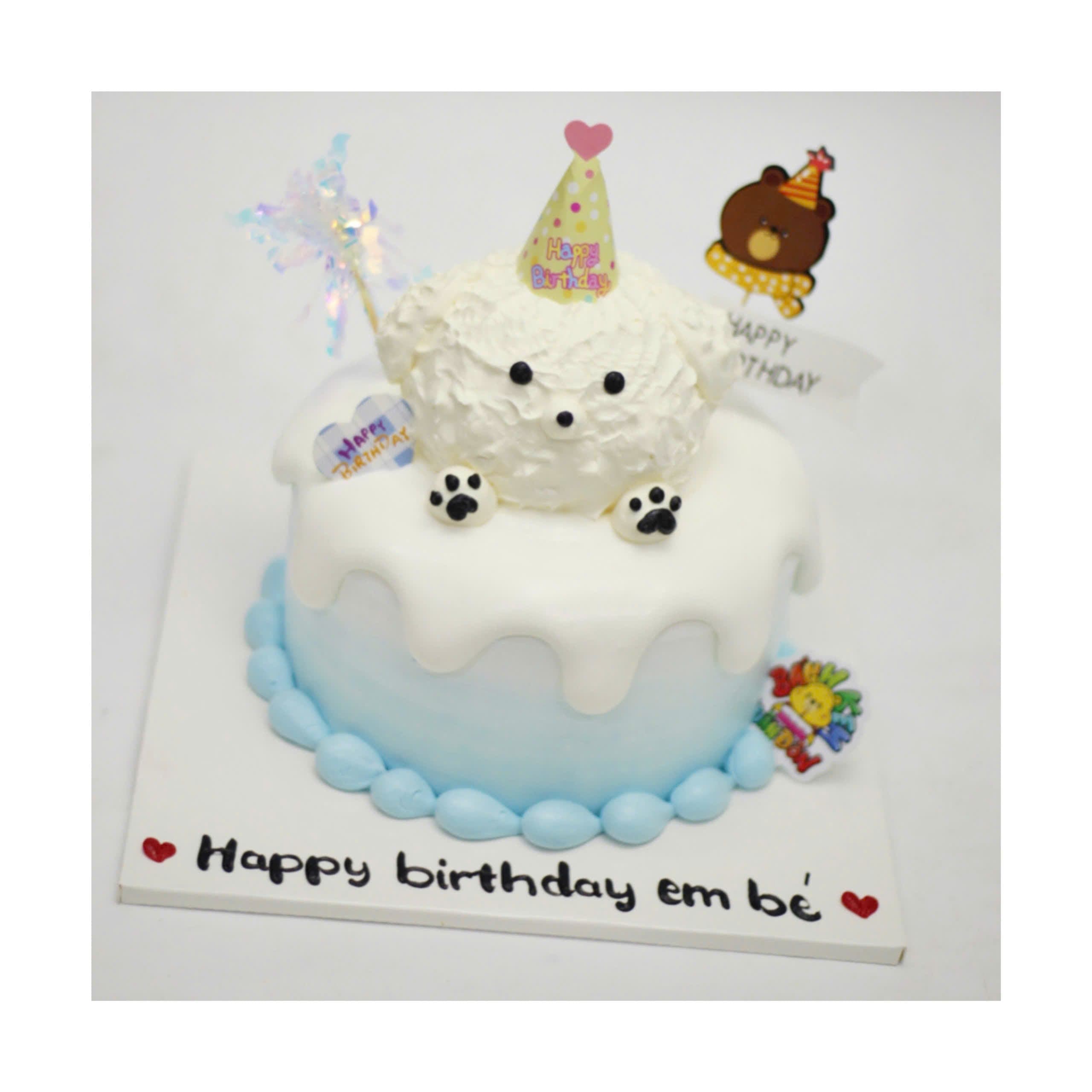 Bánh kem chú cún trắng đáng yêu