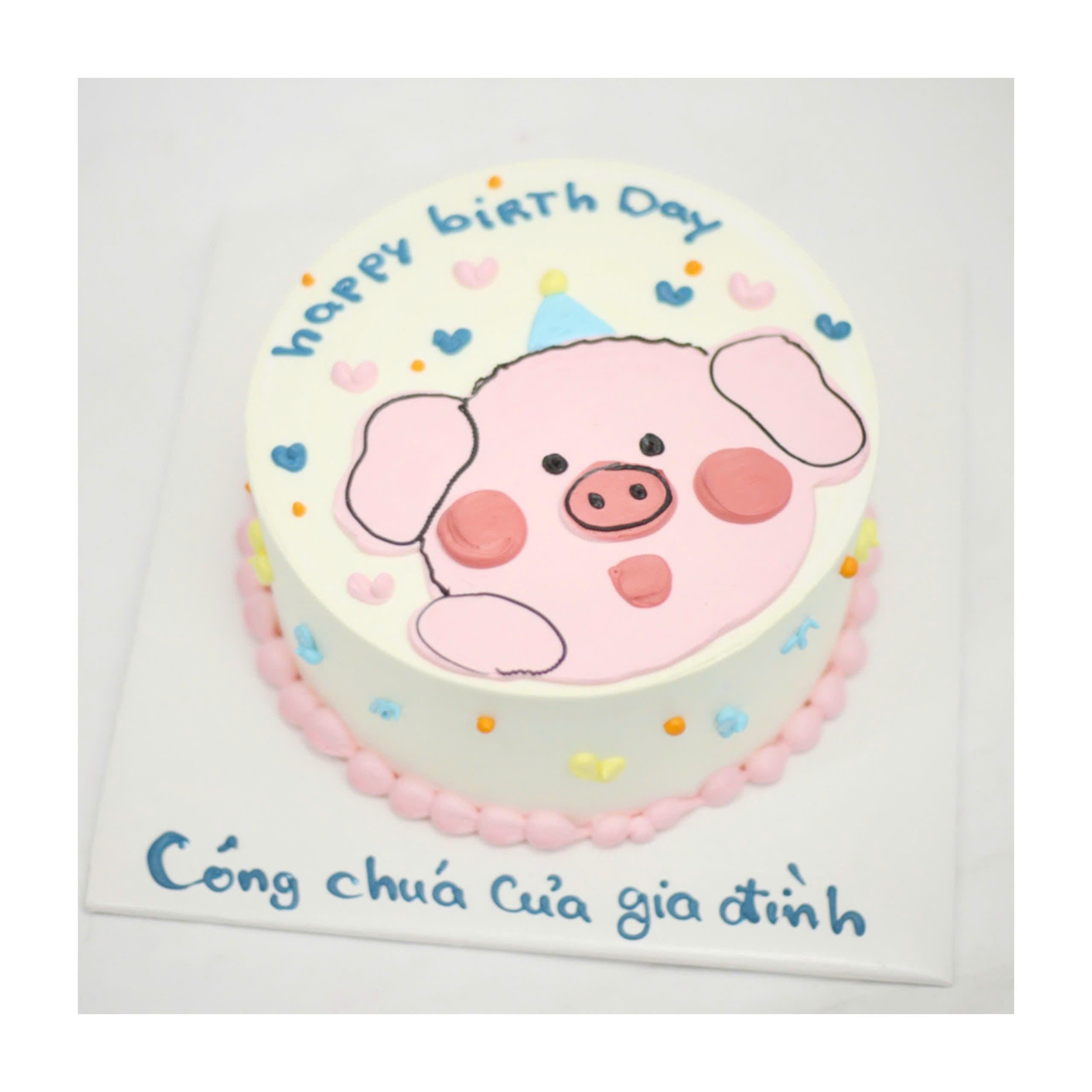 Bánh kem vẽ hình heo con dễ thương