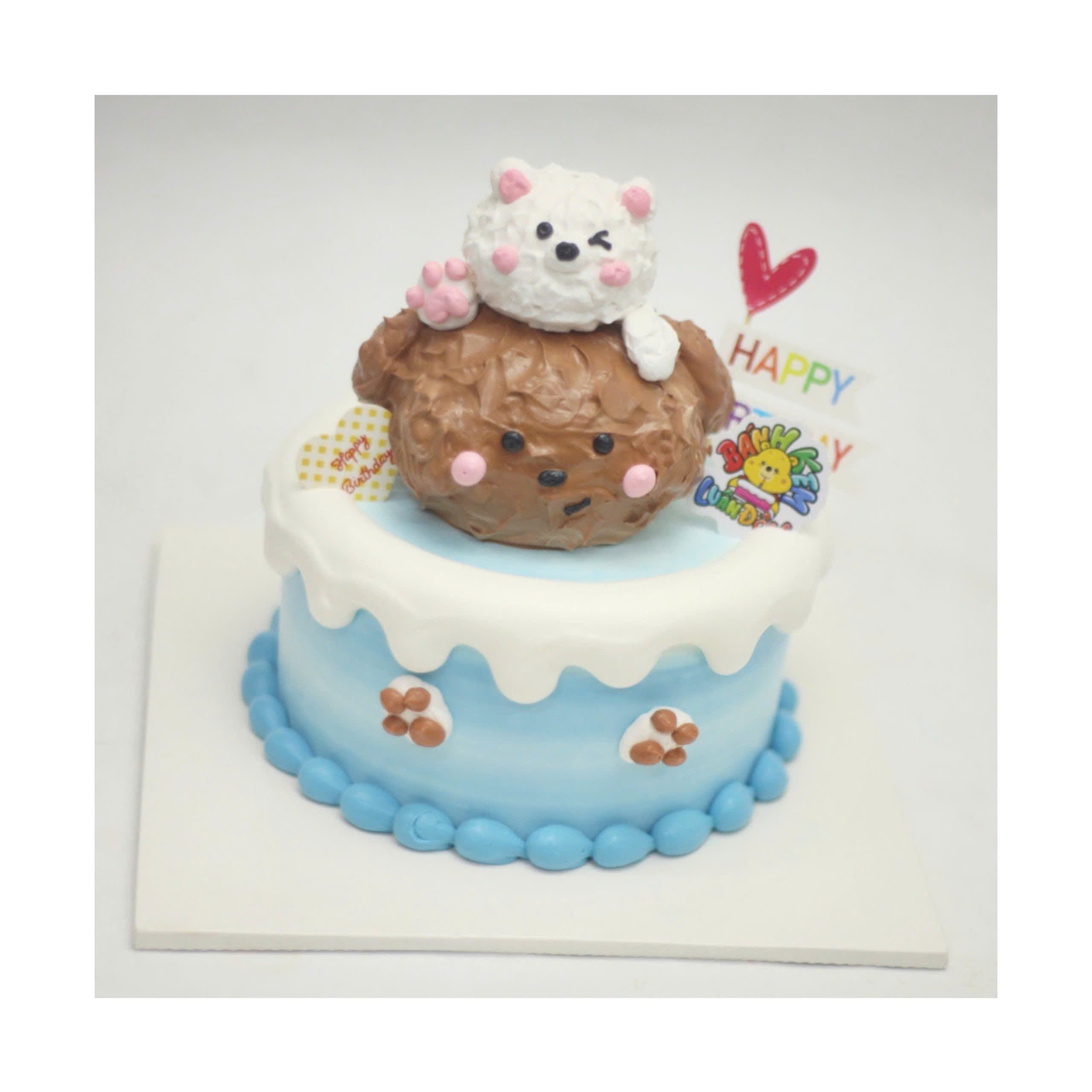 Bánh kem gấu nâu và chó trắng 3D