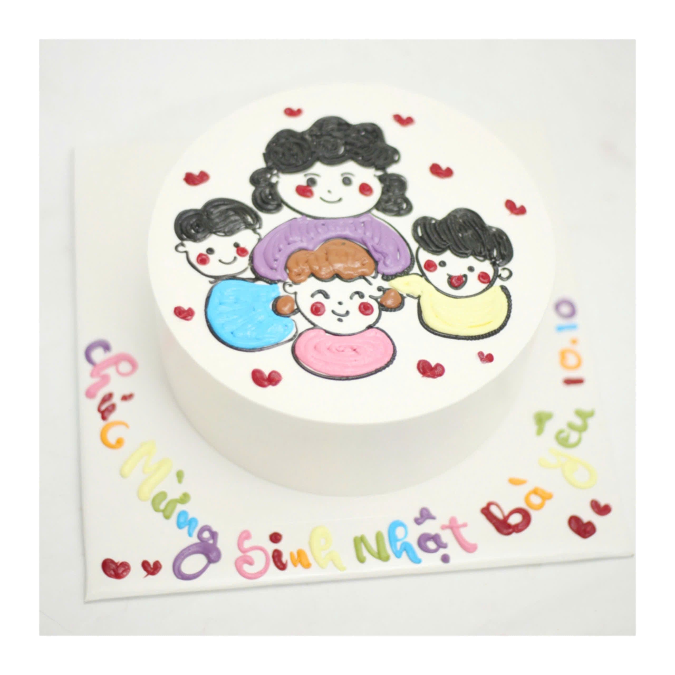 Bánh kem vẽ hình gia đình hạnh phúc