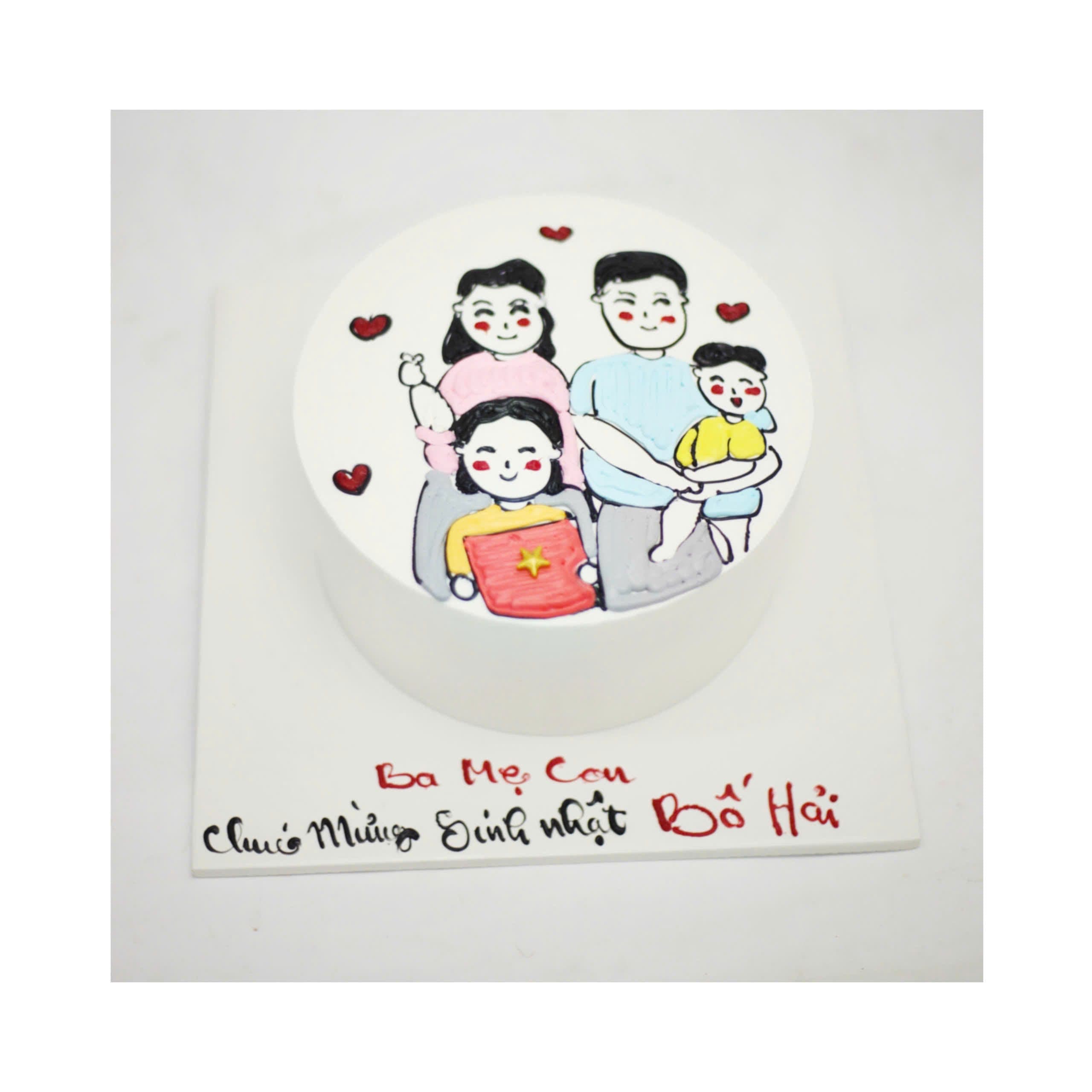 Bánh sinh nhật vẽ hình gia đình hạnh phúc