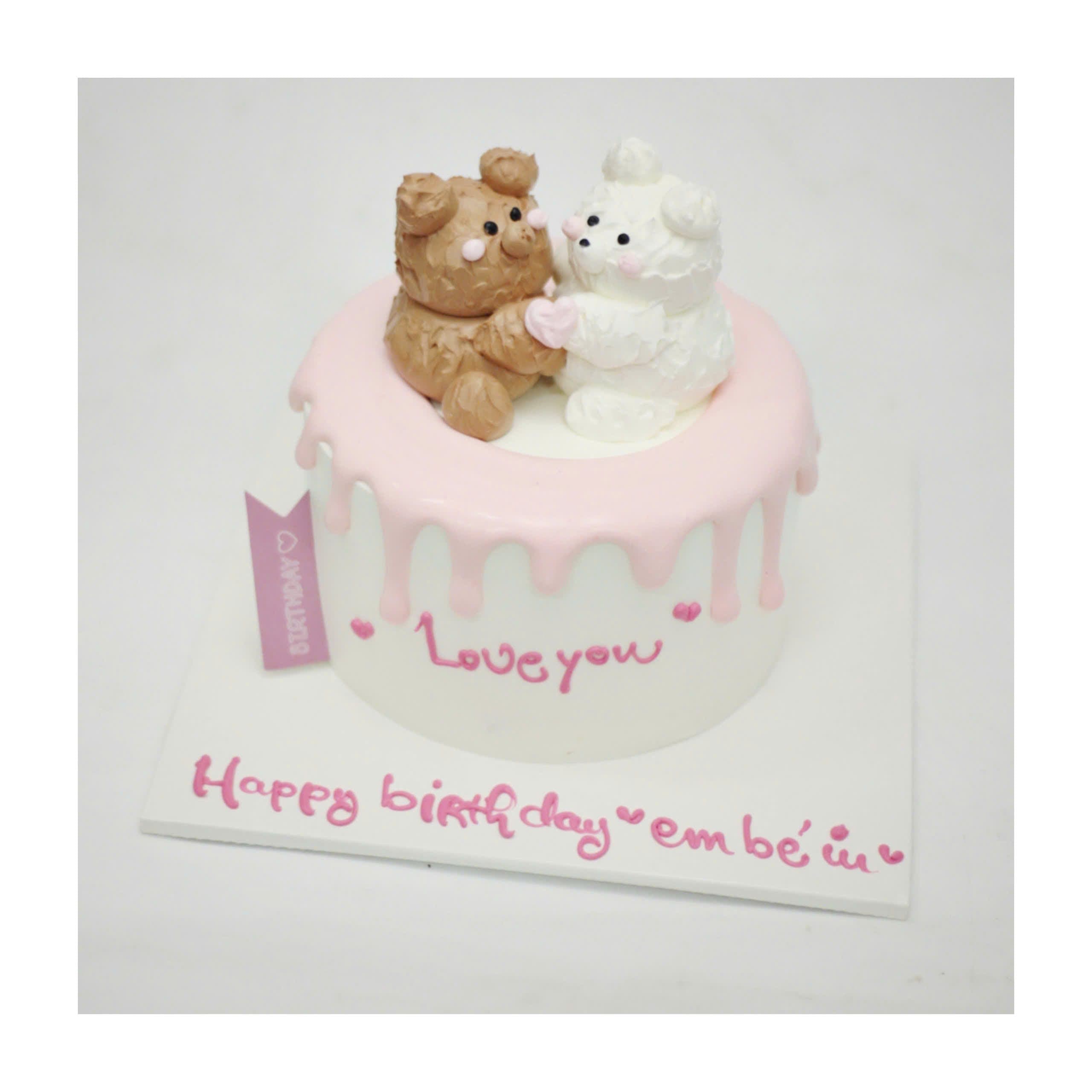 Bánh kem đôi gấu nâu và trắng dễ thương