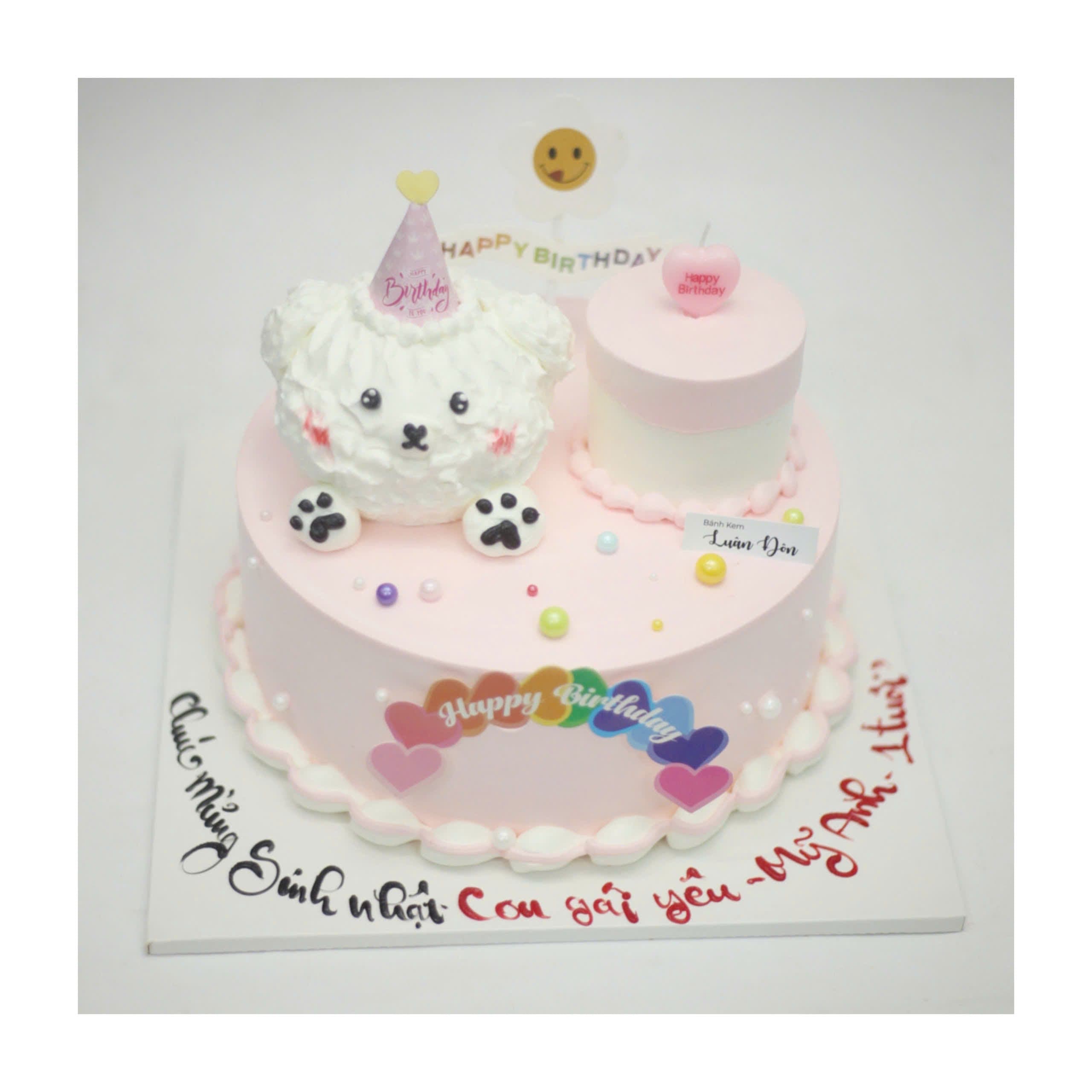 Bánh sinh nhật bé gái gấu trắng đội mũ