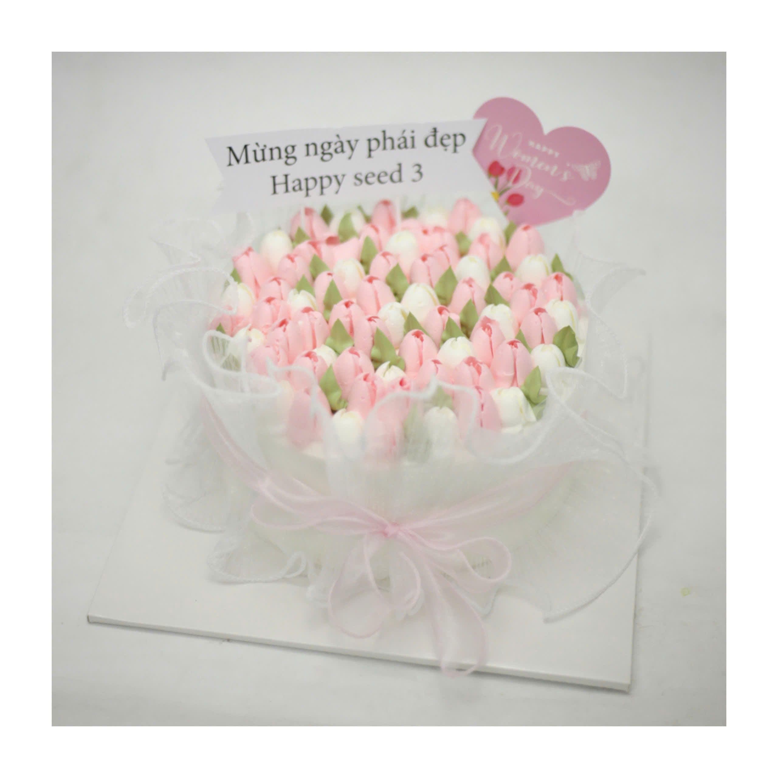 Bánh kem hoa tulip hồng trắng tinh tế