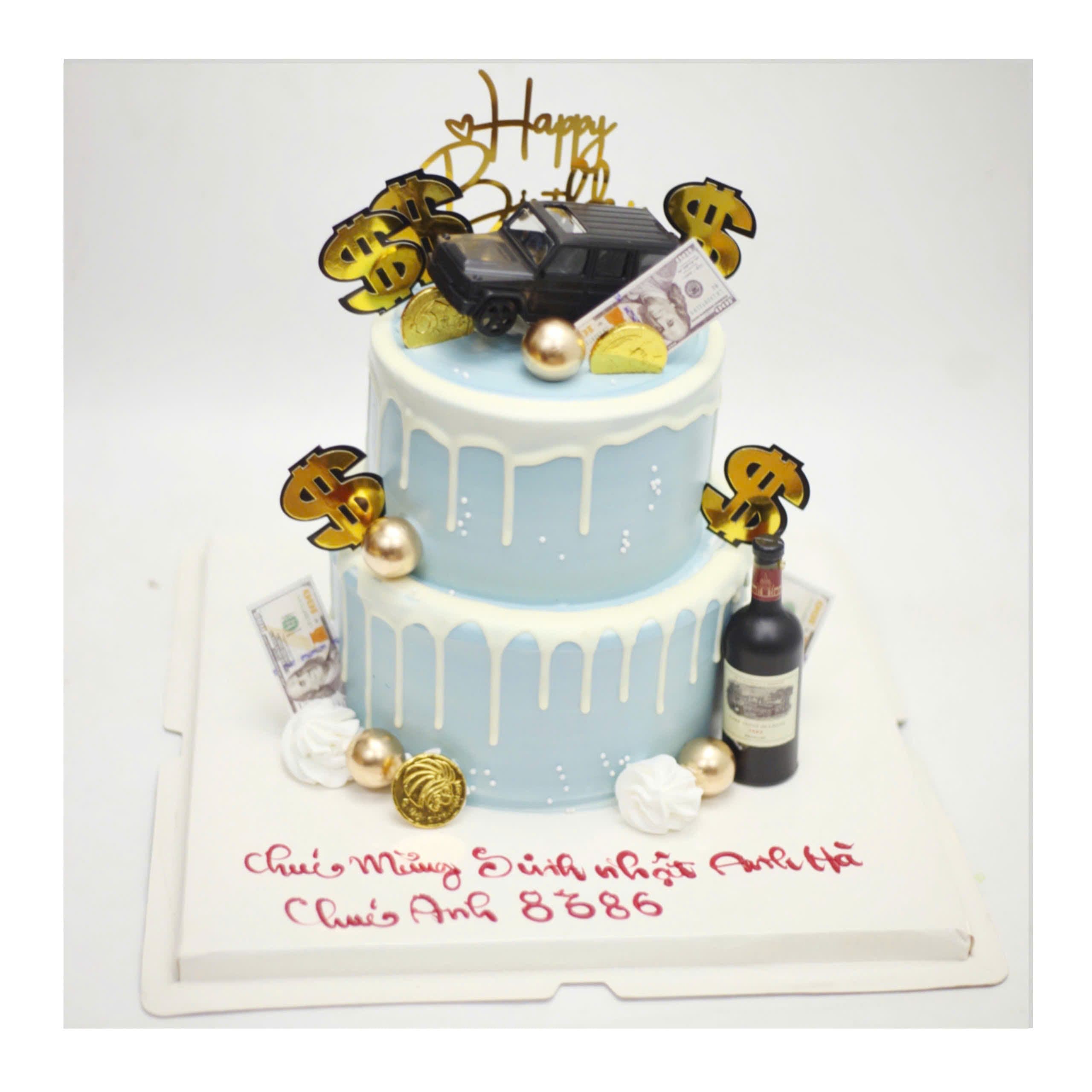 Bánh kem hai tầng xe hơi và đô la