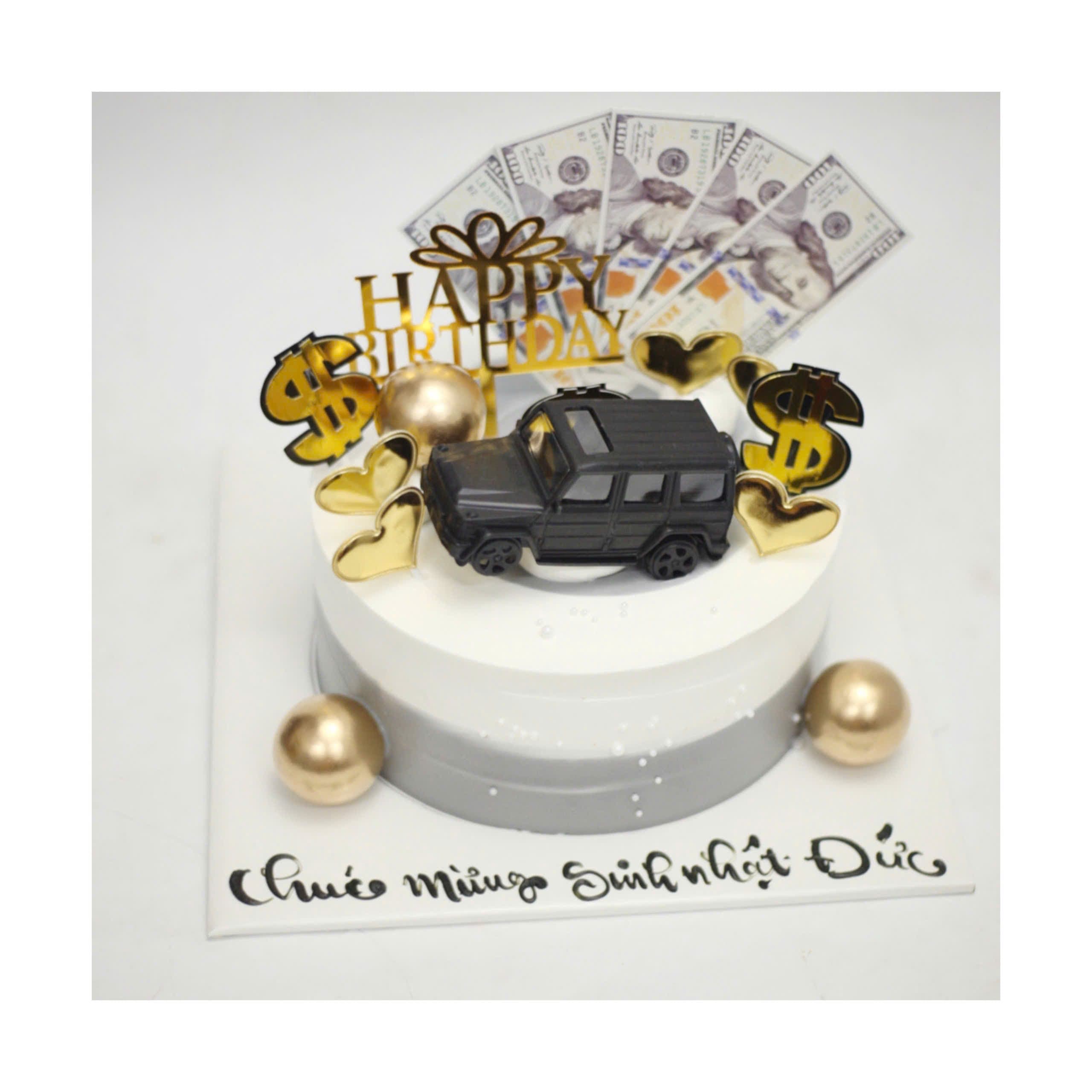 Bánh kem xe hơi đen và đô la