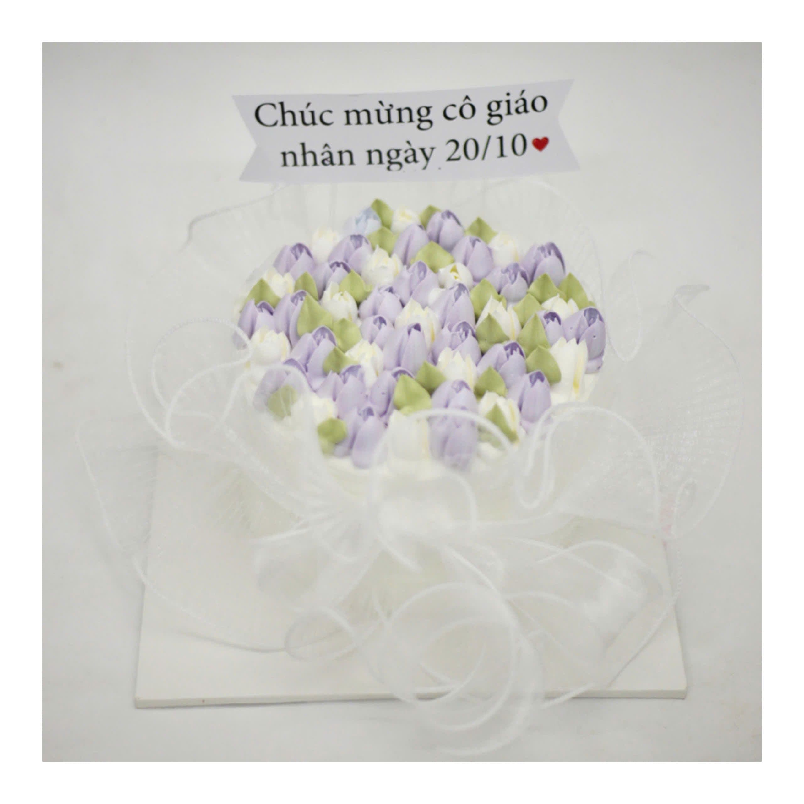 Bánh kem bó hoa tulip tím trắng