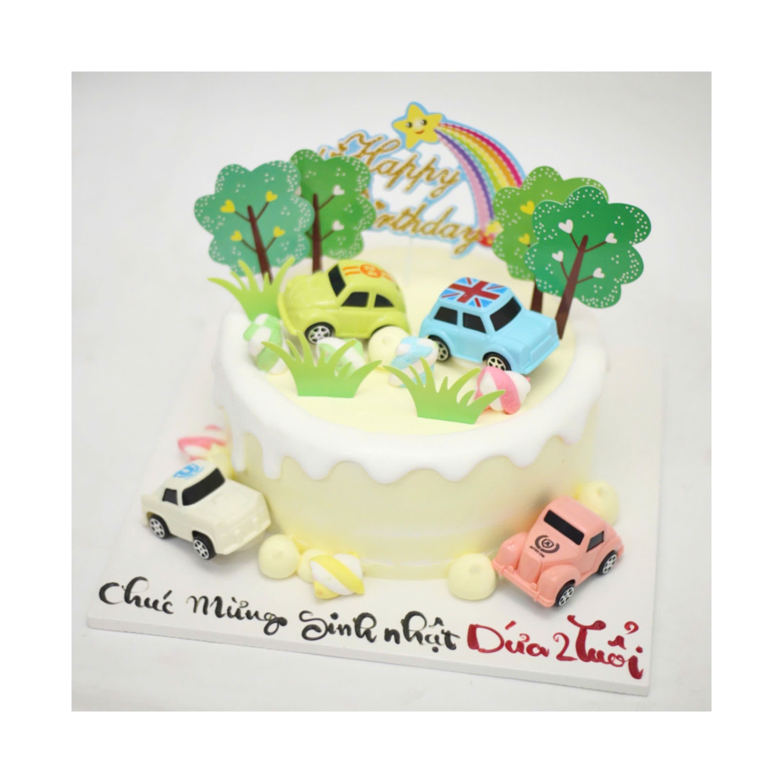 Bánh sinh nhật xe hơi và cầu vồng
