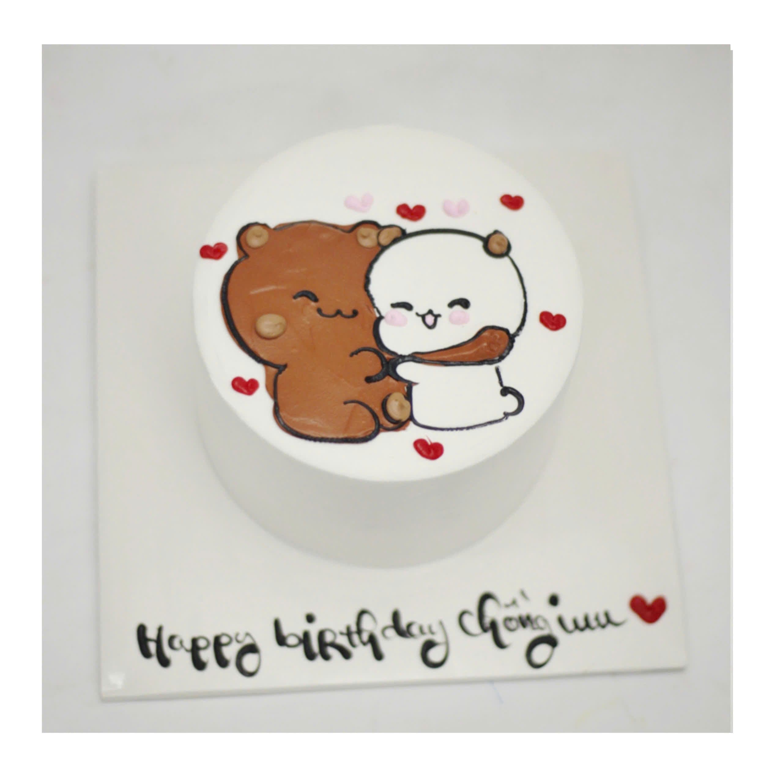 Bento cake vẽ hình cặp đôi gấu thỏ